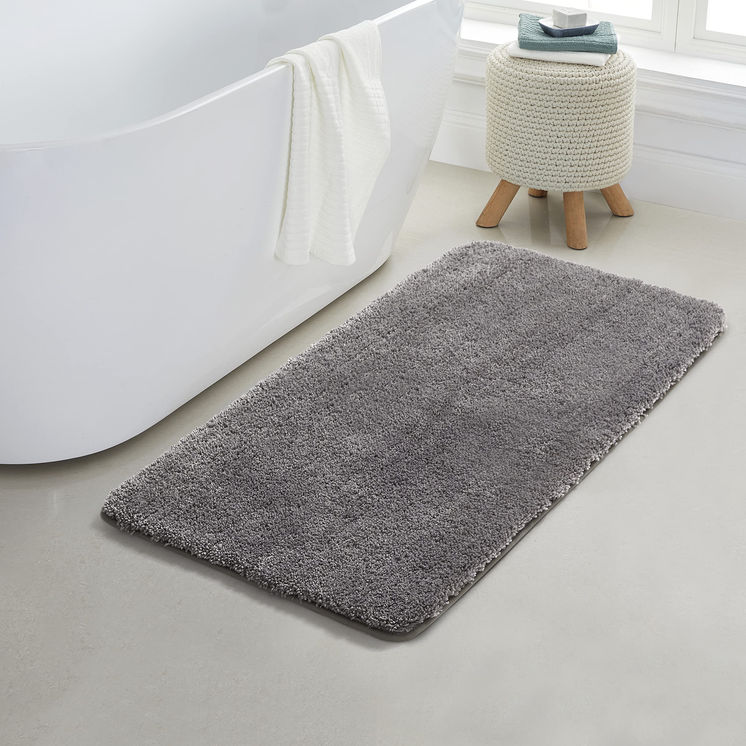 2 Piece Bath Rug Mat Set, Thick & Soft Microfiber Plush Shaggy Bathrugs with U Shaped Contour Bath Rug, Machine Washable Bathmats, Non-Slip Rubber Backing Bath Mats for Bathroom