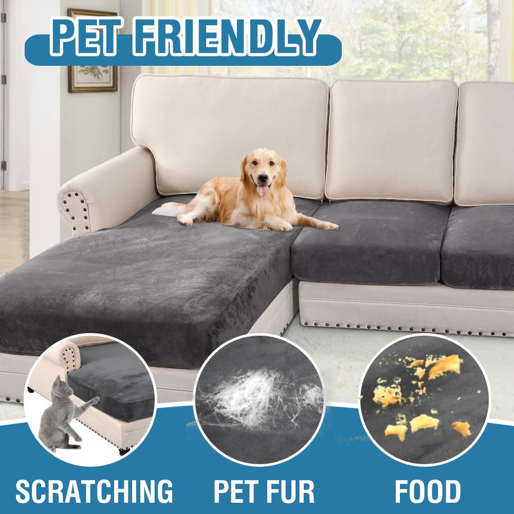 Velvet Stretch Couch Cushion Cover Plush Cushion Slipcover for Chair Loveseat Sofa Cushion Furniture Protector Seat Cushion Sofa Cover (3 Piece Sofa Cushion Covers)