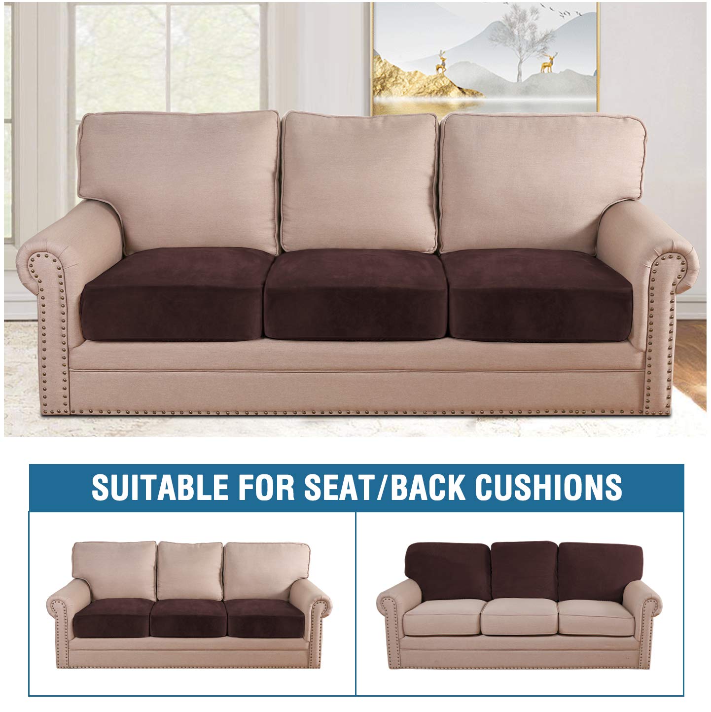 Velvet Stretch Couch Cushion Cover Plush Cushion Slipcover for Chair Loveseat Sofa Cushion Furniture Protector Seat Cushion Sofa Cover (3 Piece Sofa Cushion Covers)