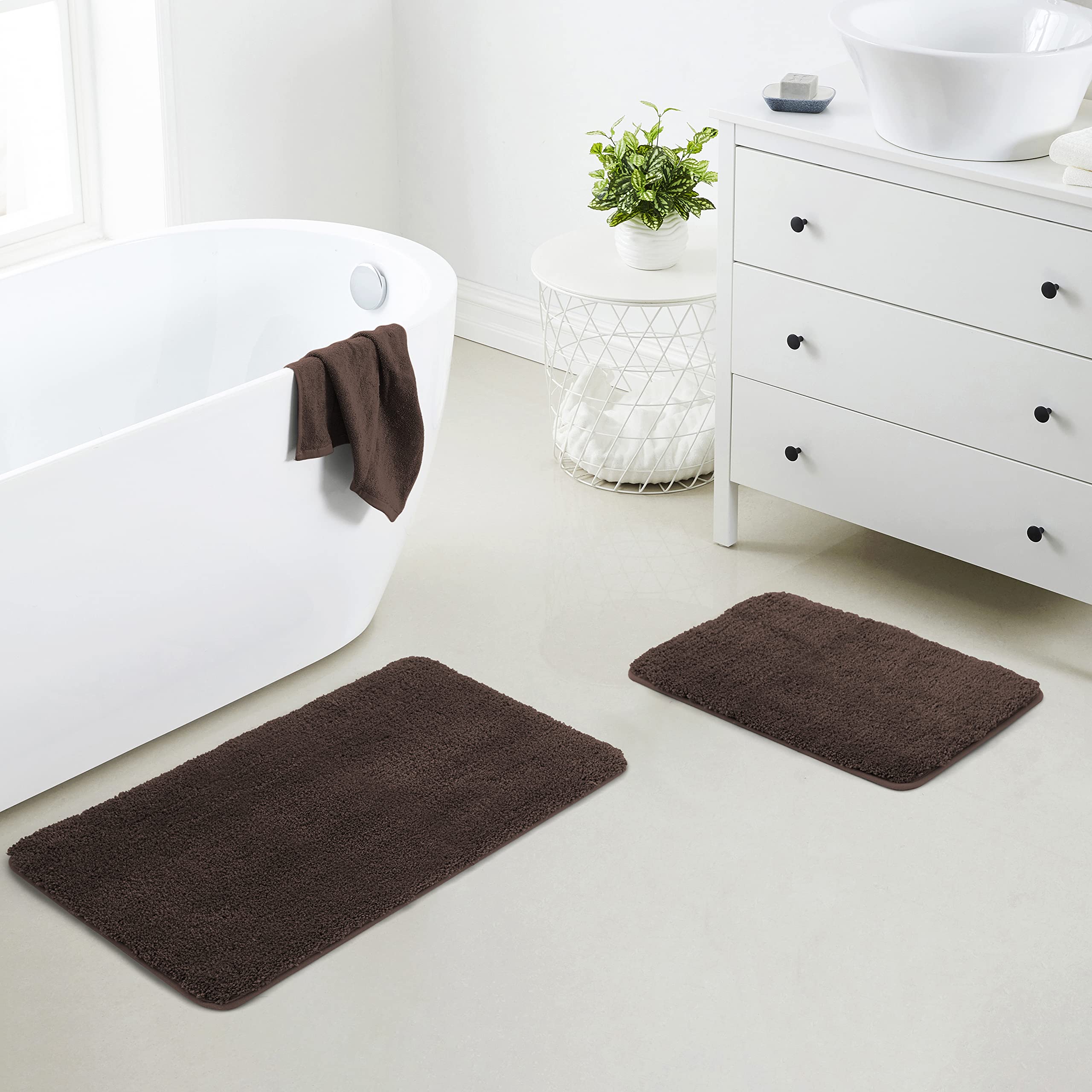 2 Piece Bath Rug Mat Set, Thick & Soft Microfiber Plush Shaggy Bathrugs with U Shaped Contour Bath Rug, Machine Washable Bathmats, Non-Slip Rubber Backing Bath Mats for Bathroom