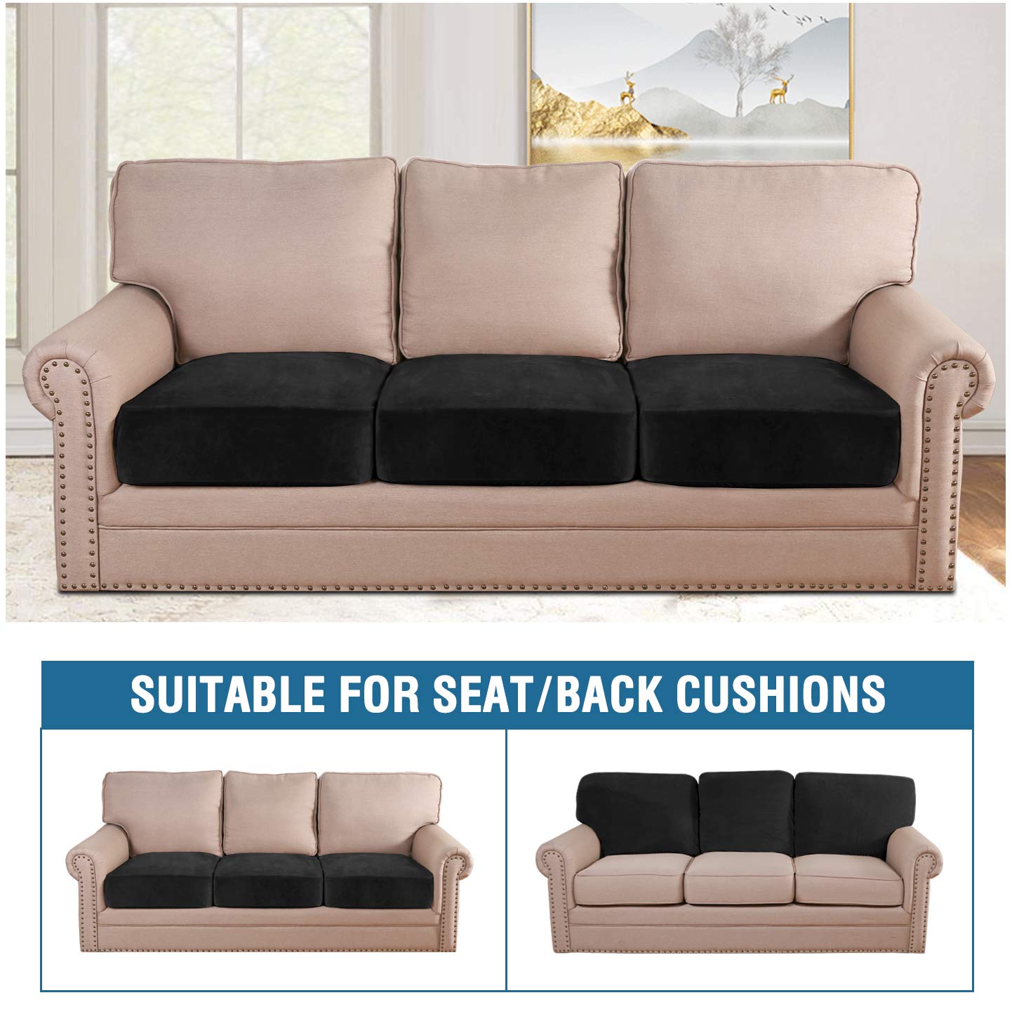 Velvet Stretch Couch Cushion Cover Plush Cushion Slipcover for Chair Loveseat Sofa Cushion Furniture Protector Seat Cushion Sofa Cover (3 Piece Sofa Cushion Covers)