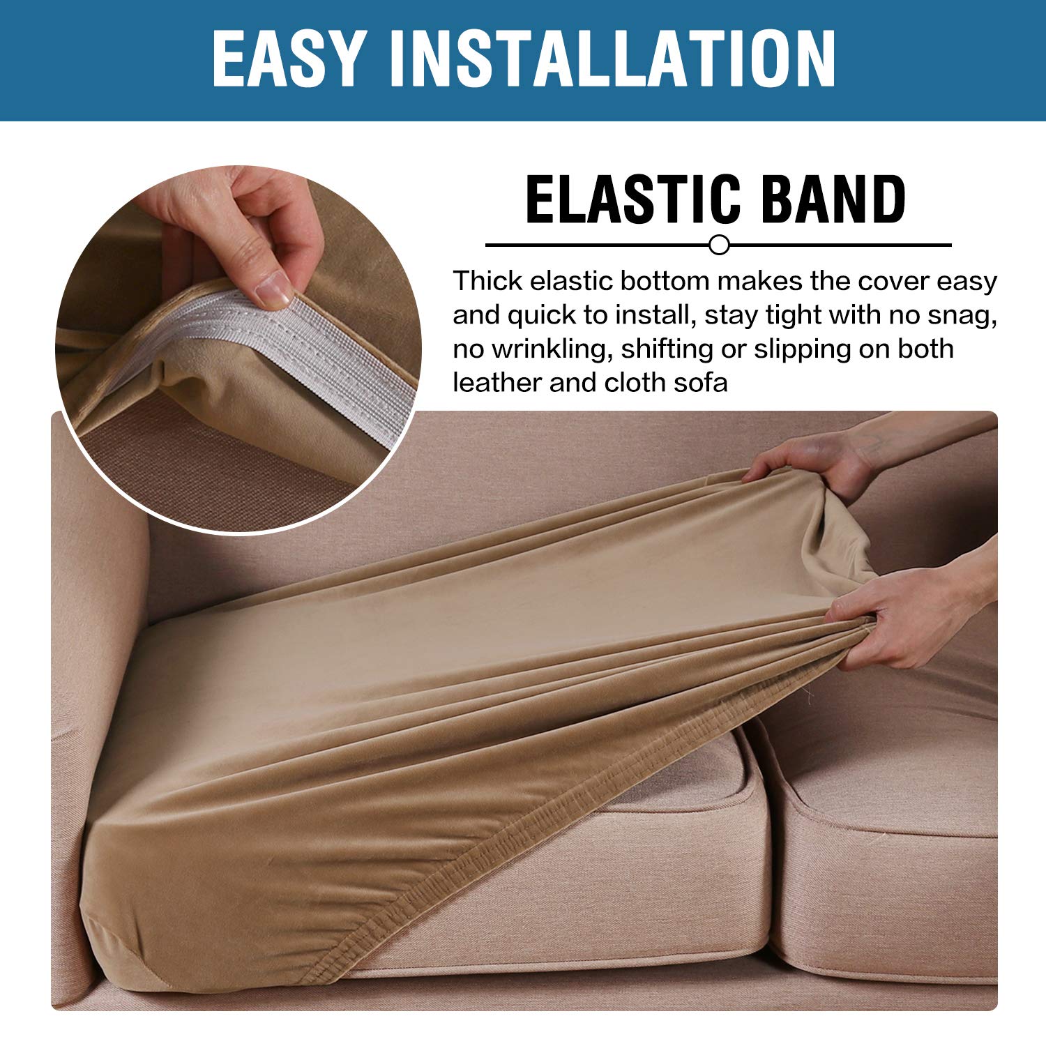 Velvet Stretch Couch Cushion Cover Plush Cushion Slipcover for Chair Loveseat Sofa Cushion Furniture Protector Seat Cushion Sofa Cover (3 Piece Sofa Cushion Covers)