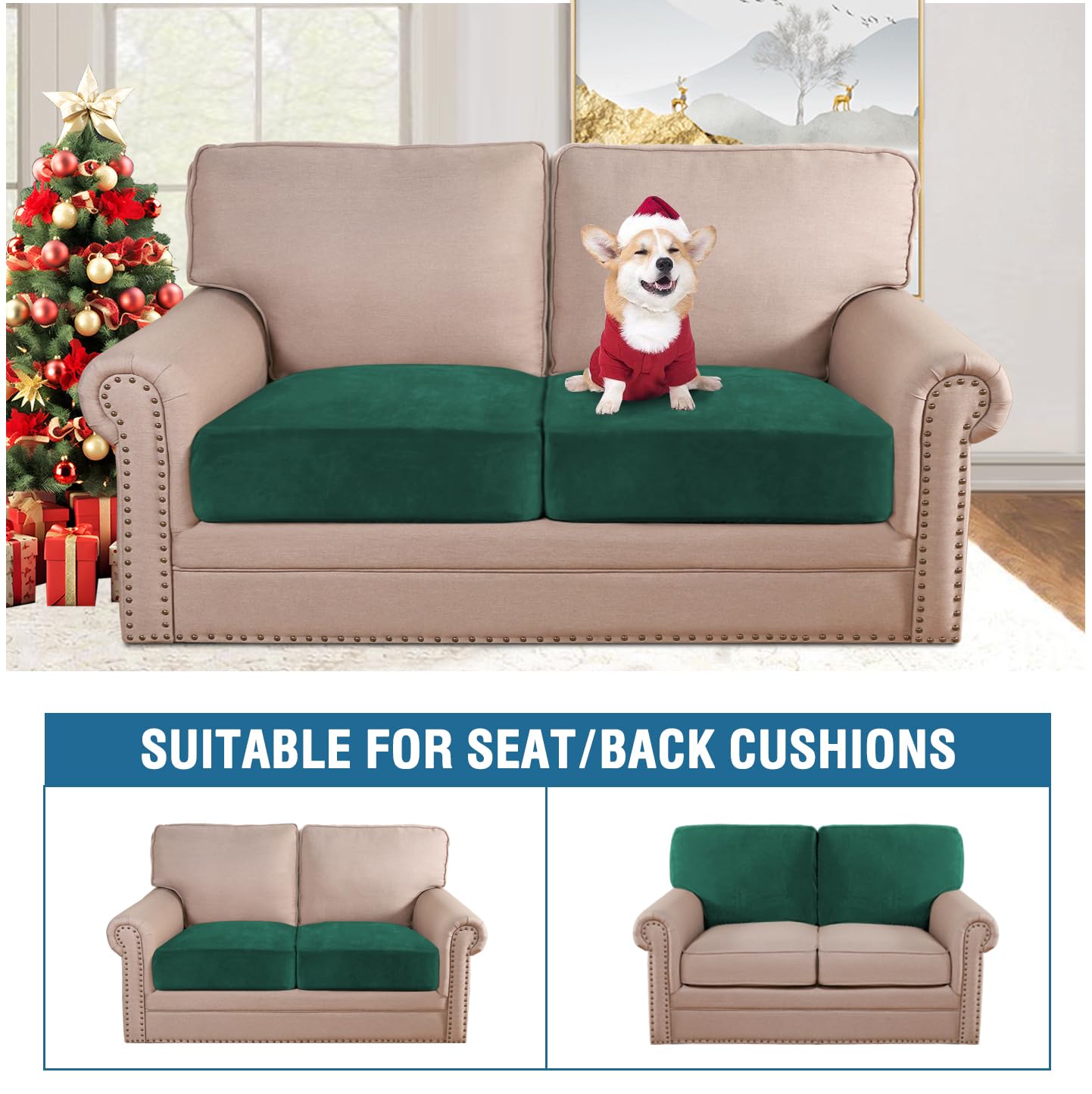 Velvet Stretch Couch Cushion Cover Plush Cushion Slipcover for Chair Loveseat Sofa Cushion Furniture Protector Seat Cushion Sofa Cover (3 Piece Sofa Cushion Covers)