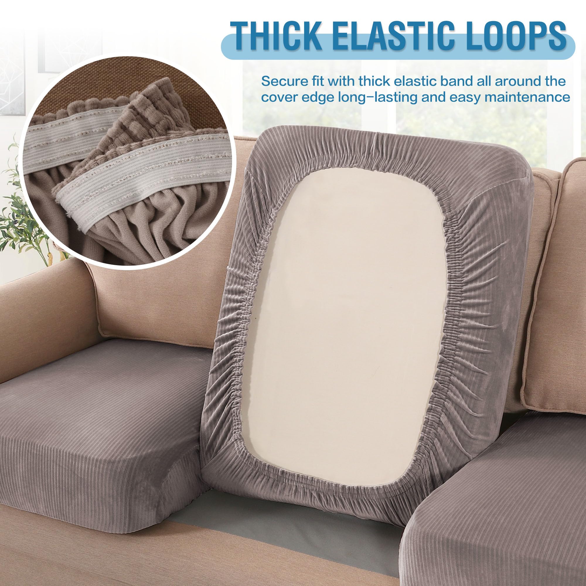 Velvet Stretch Couch Cushion Cover Plush Cushion Slipcover for Chair Loveseat Sofa Cushion Furniture Protector Seat Cushion Sofa Cover (3 Piece Sofa Cushion Covers)