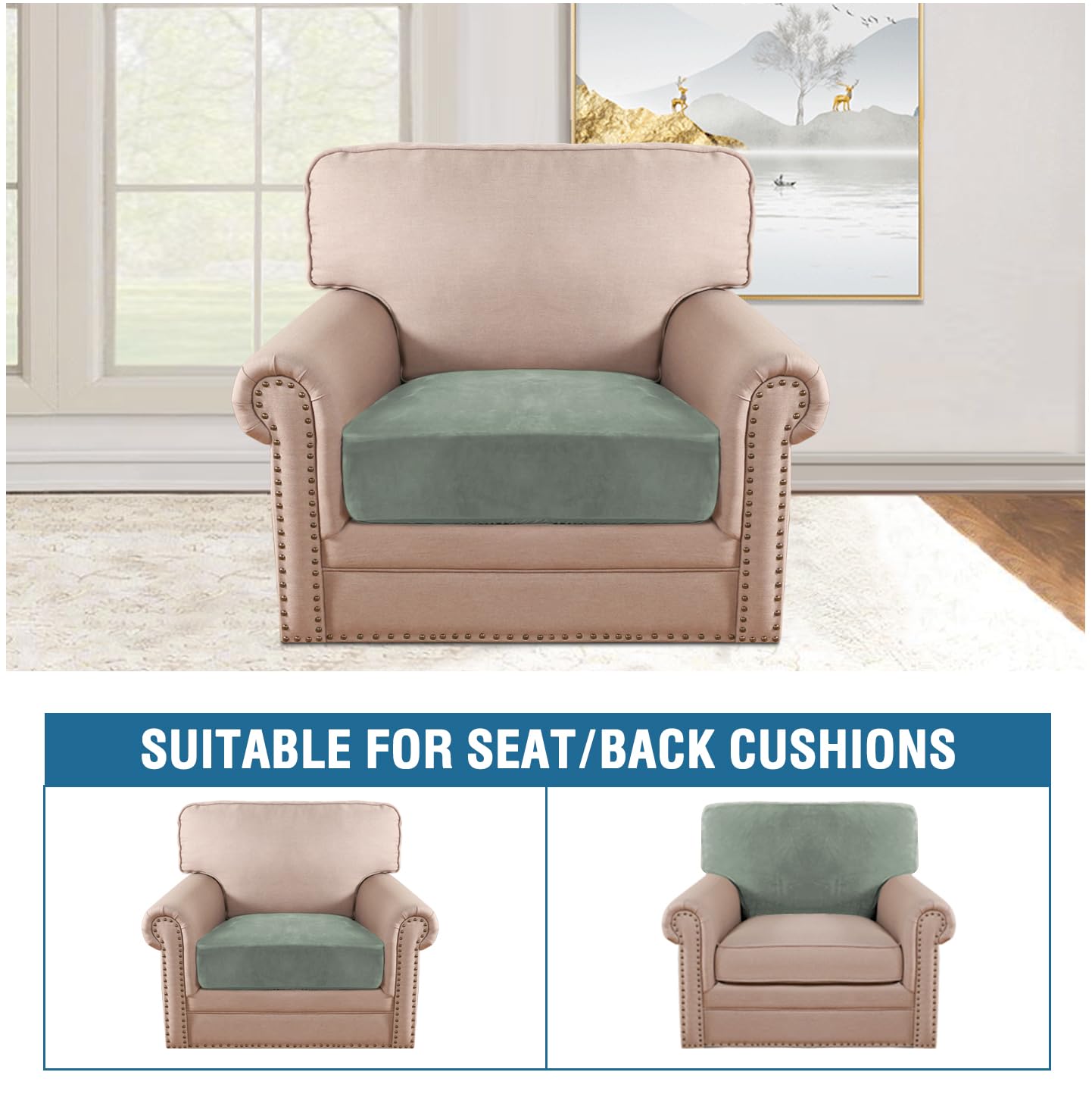 Velvet Stretch Couch Cushion Cover Plush Cushion Slipcover for Chair Loveseat Sofa Cushion Furniture Protector Seat Cushion Sofa Cover (3 Piece Sofa Cushion Covers)