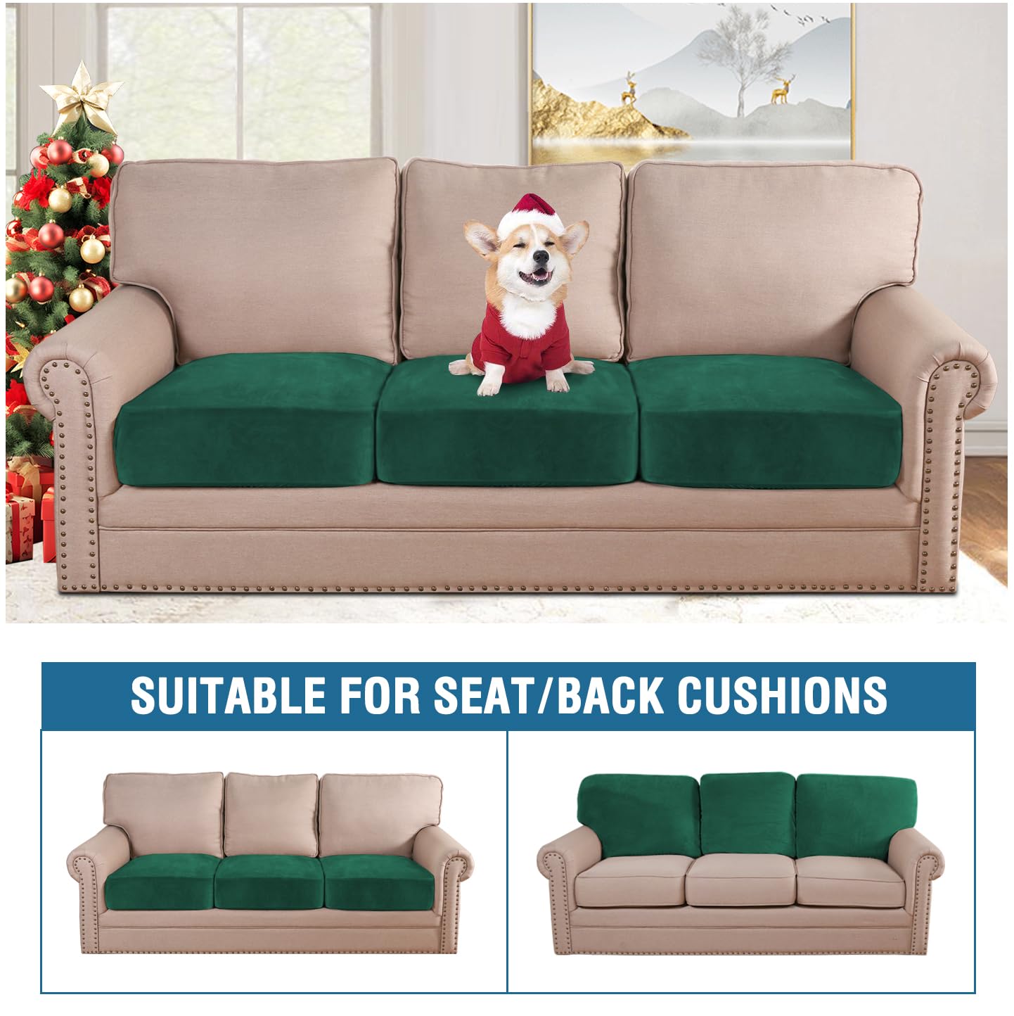 Velvet Stretch Couch Cushion Cover Plush Cushion Slipcover for Chair Loveseat Sofa Cushion Furniture Protector Seat Cushion Sofa Cover (3 Piece Sofa Cushion Covers)
