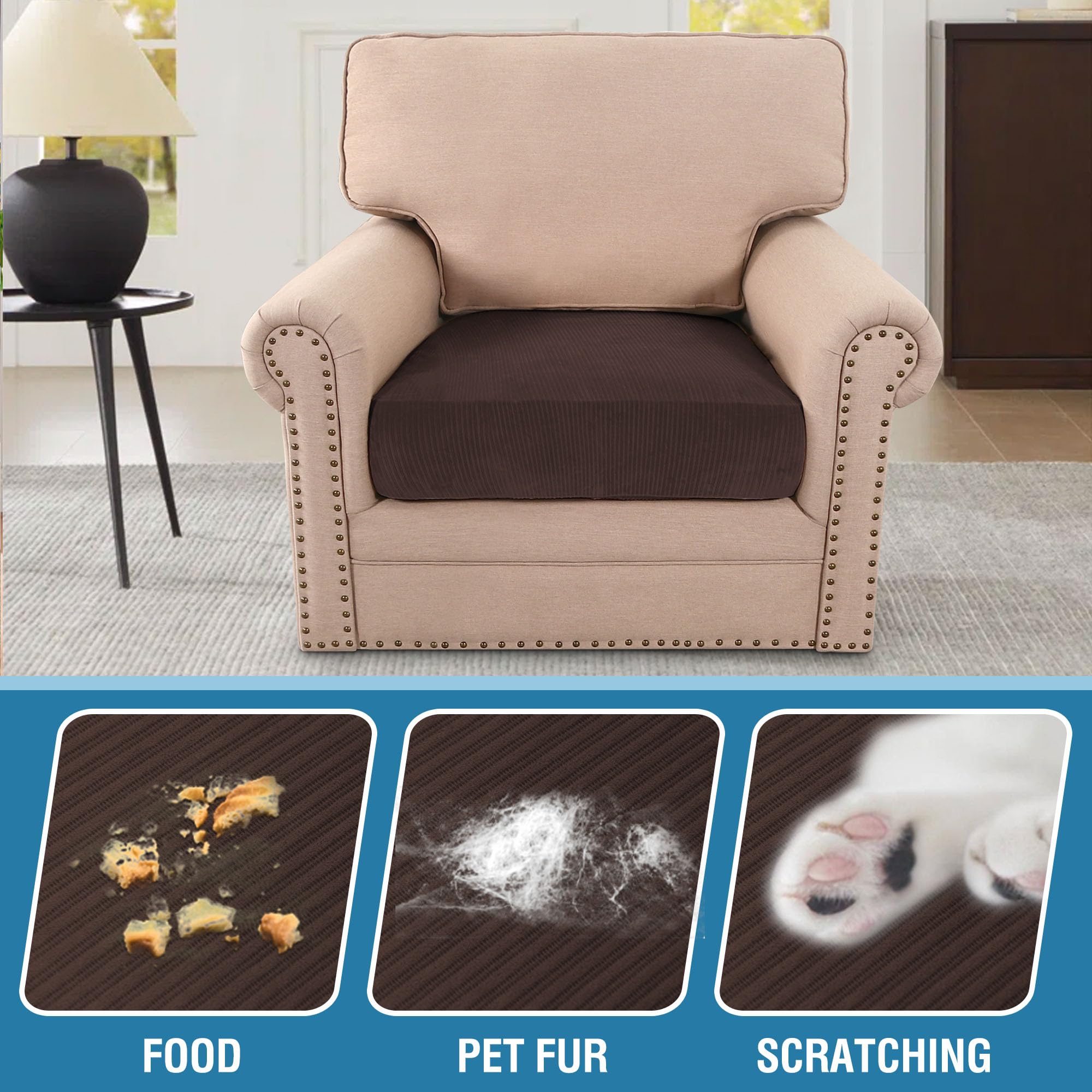Velvet Stretch Couch Cushion Cover Plush Cushion Slipcover for Chair Loveseat Sofa Cushion Furniture Protector Seat Cushion Sofa Cover (3 Piece Sofa Cushion Covers)