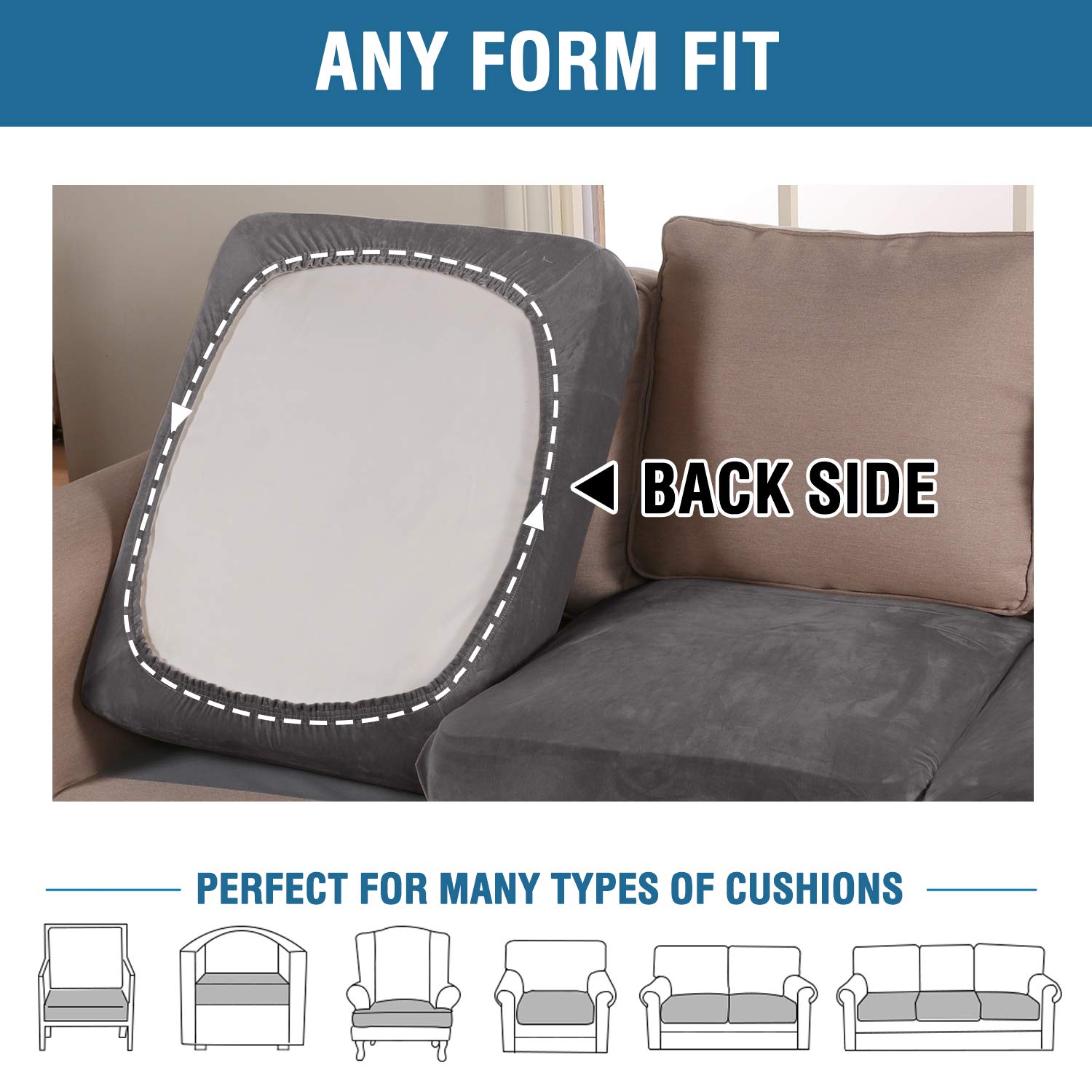 Velvet Stretch Couch Cushion Cover Plush Cushion Slipcover for Chair Loveseat Sofa Cushion Furniture Protector Seat Cushion Sofa Cover (3 Piece Sofa Cushion Covers)