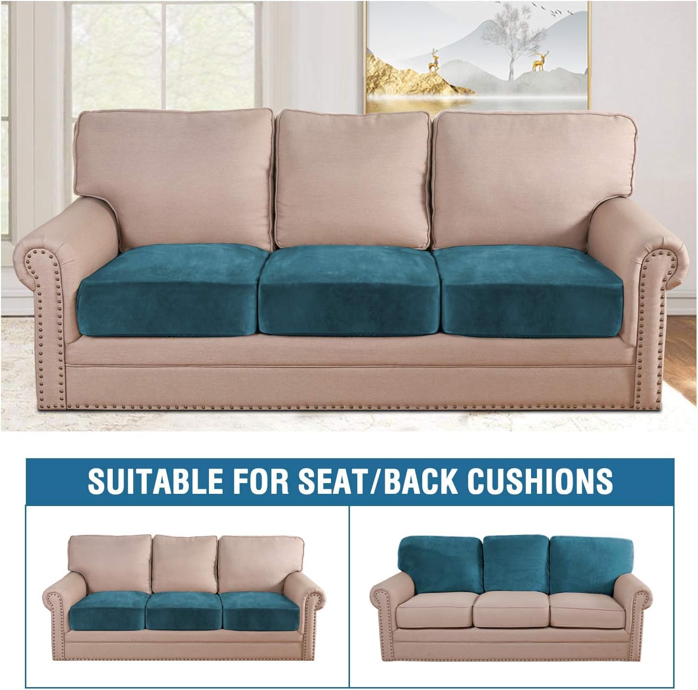 Velvet Stretch Couch Cushion Cover Plush Cushion Slipcover for Chair Loveseat Sofa Cushion Furniture Protector Seat Cushion Sofa Cover (3 Piece Sofa Cushion Covers)