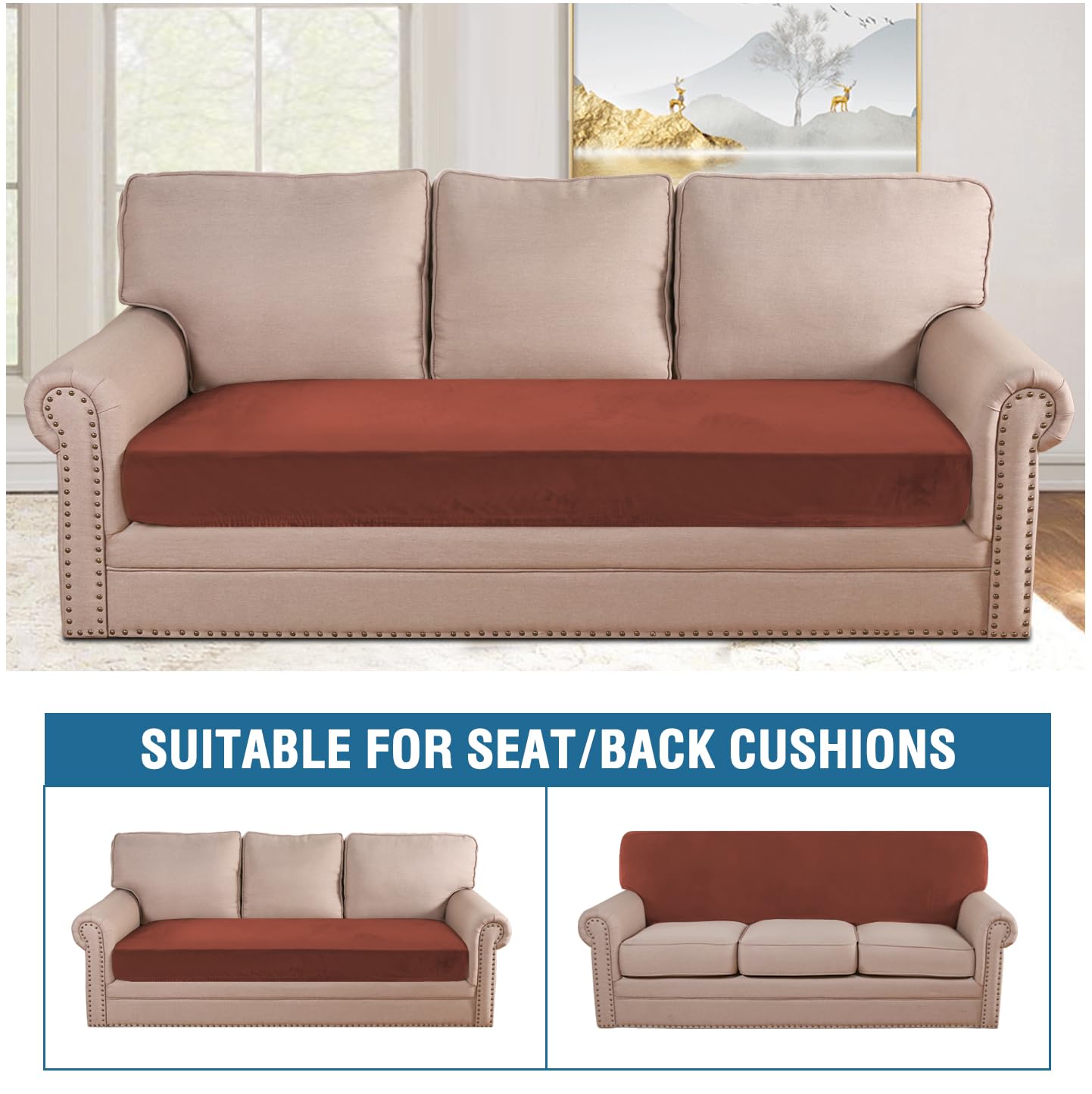 Velvet Stretch Couch Cushion Cover Plush Cushion Slipcover for Chair Loveseat Sofa Cushion Furniture Protector Seat Cushion Sofa Cover (3 Piece Sofa Cushion Covers)