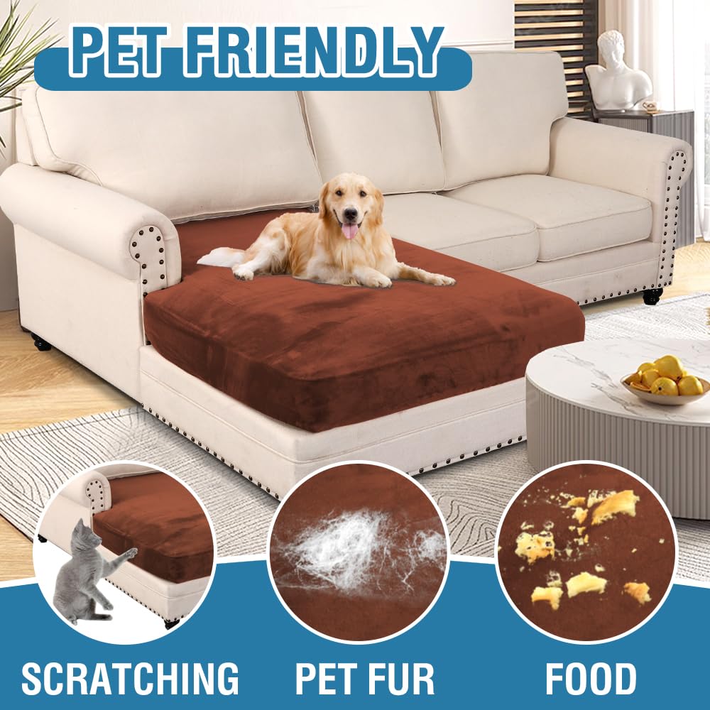Velvet Stretch Couch Cushion Cover Plush Cushion Slipcover for Chair Loveseat Sofa Cushion Furniture Protector Seat Cushion Sofa Cover (3 Piece Sofa Cushion Covers)