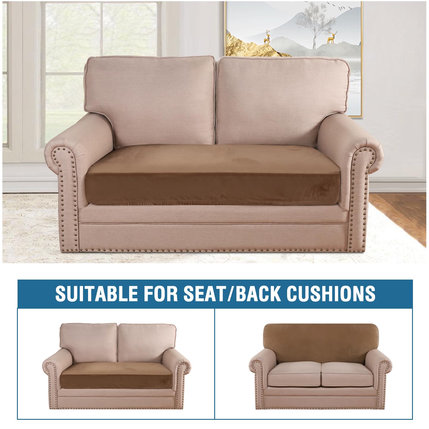 Velvet Stretch Couch Cushion Cover Plush Cushion Slipcover for Chair Loveseat Sofa Cushion Furniture Protector Seat Cushion Sofa Cover (3 Piece Sofa Cushion Covers)