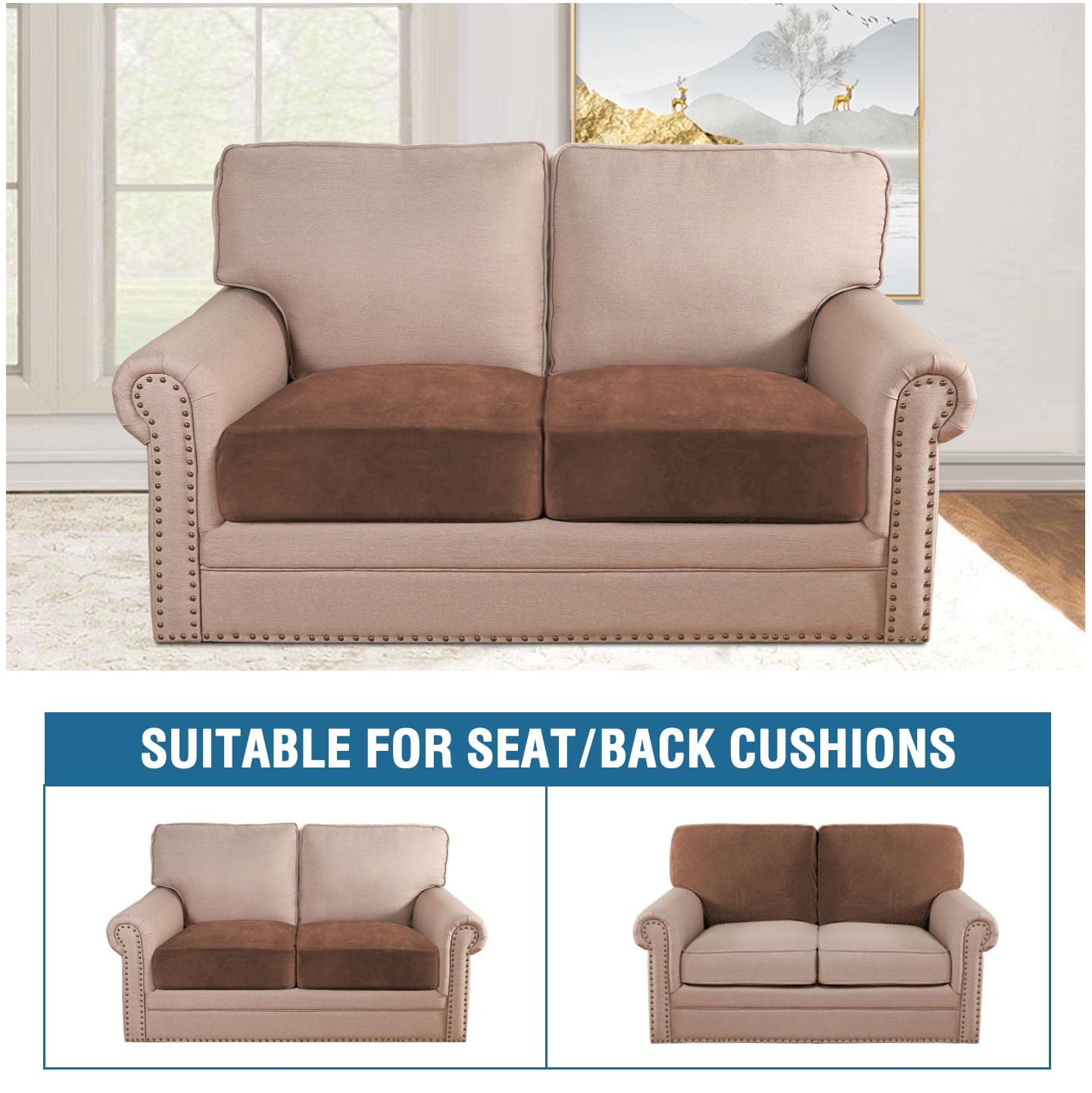 Velvet Stretch Couch Cushion Cover Plush Cushion Slipcover for Chair Loveseat Sofa Cushion Furniture Protector Seat Cushion Sofa Cover (3 Piece Sofa Cushion Covers)