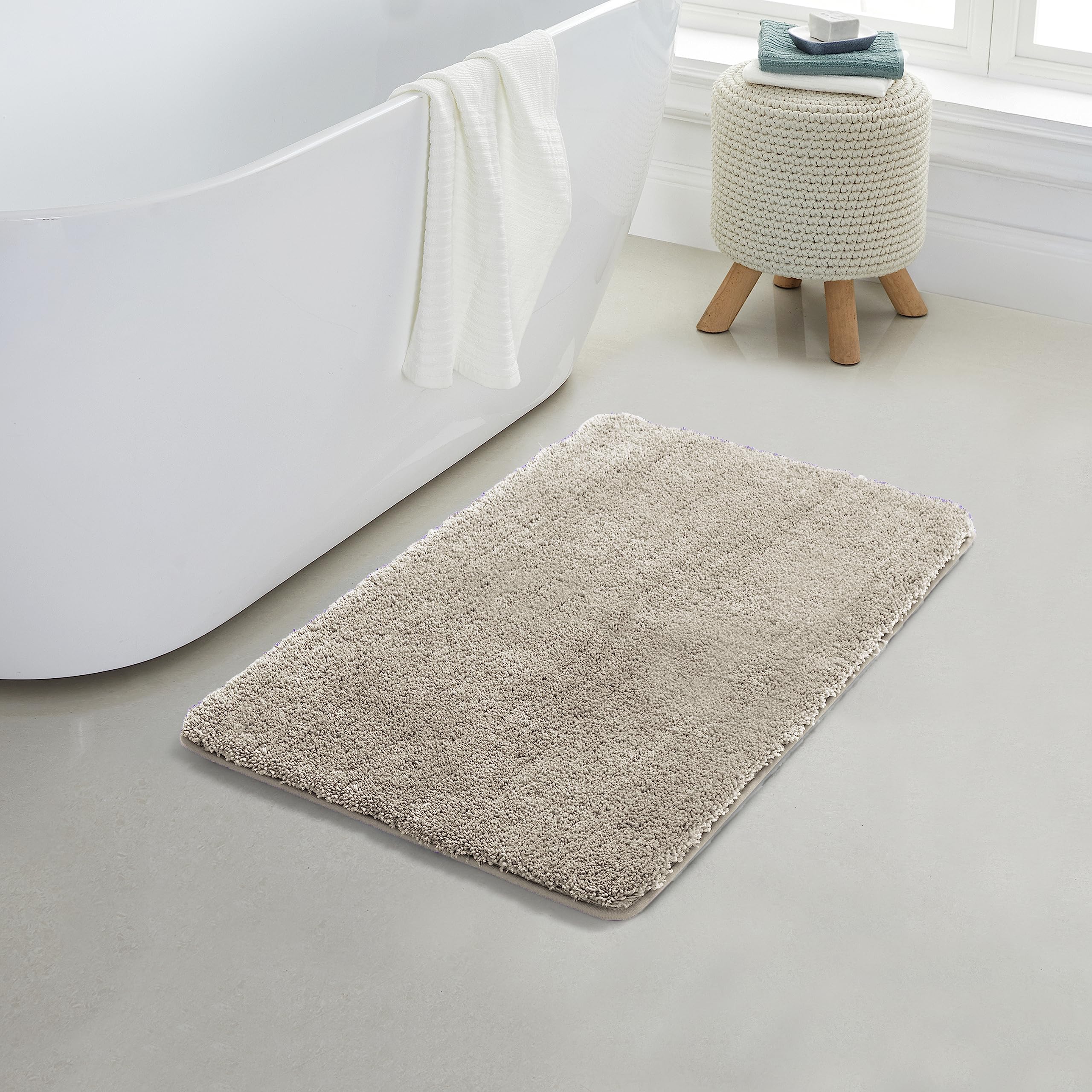 2 Piece Bath Rug Mat Set, Thick & Soft Microfiber Plush Shaggy Bathrugs with U Shaped Contour Bath Rug, Machine Washable Bathmats, Non-Slip Rubber Backing Bath Mats for Bathroom