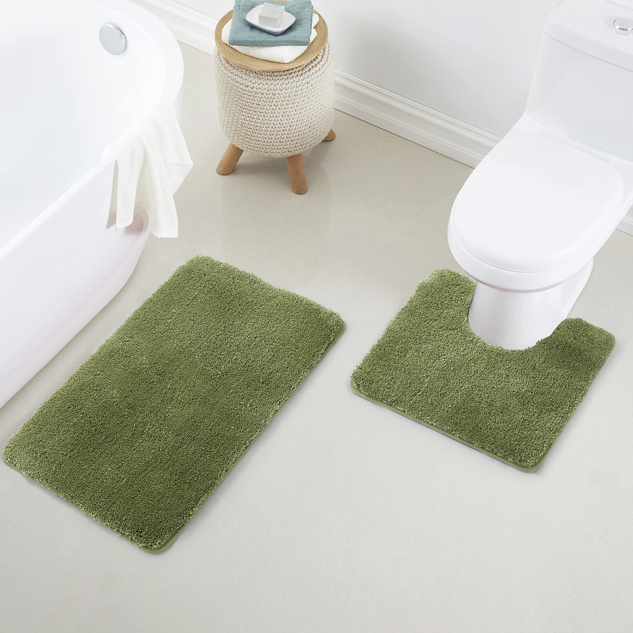 2 Piece Bath Rug Mat Set, Thick & Soft Microfiber Plush Shaggy Bathrugs with U Shaped Contour Bath Rug, Machine Washable Bathmats, Non-Slip Rubber Backing Bath Mats for Bathroom