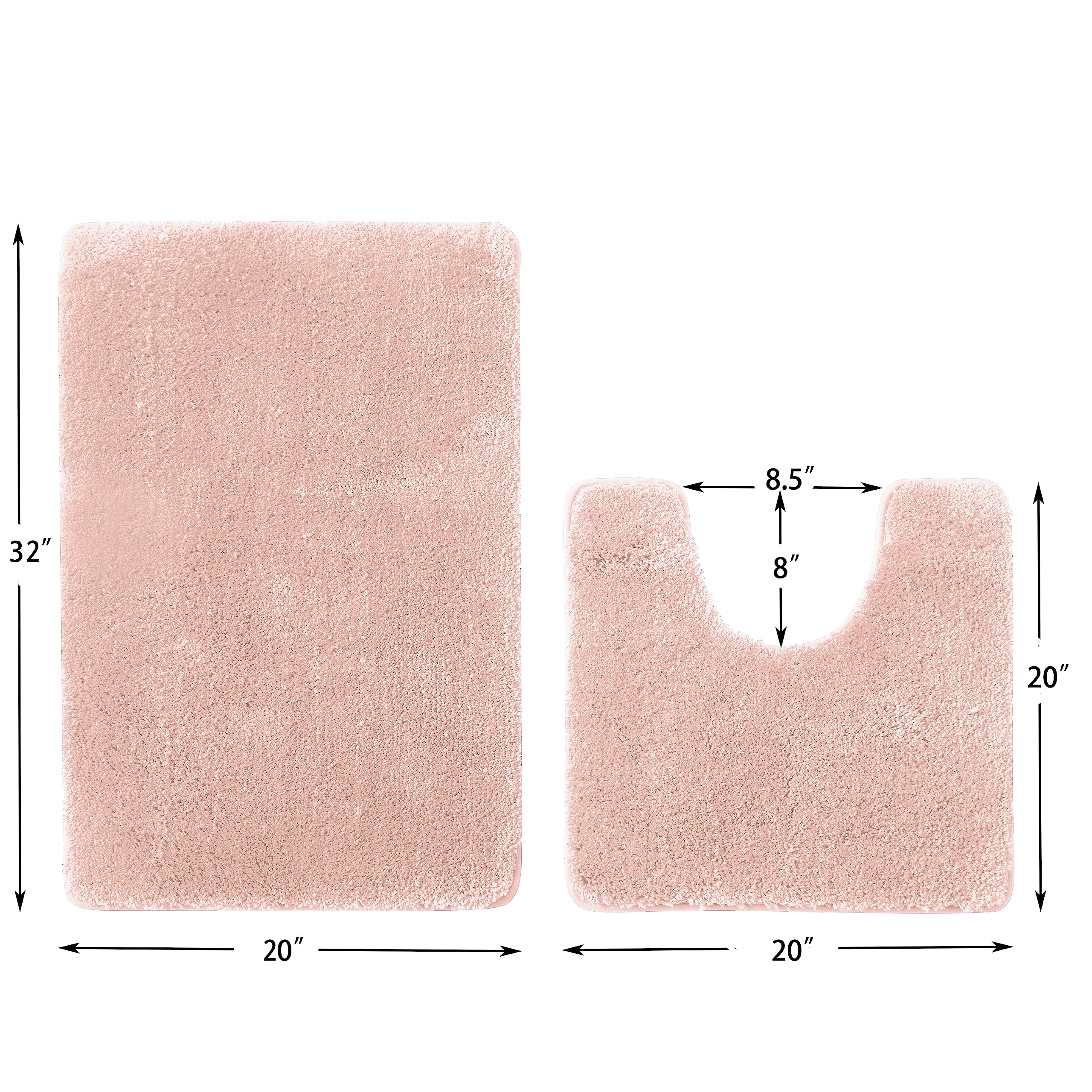 2 Piece Bath Rug Mat Set, Thick & Soft Microfiber Plush Shaggy Bathrugs with U Shaped Contour Bath Rug, Machine Washable Bathmats, Non-Slip Rubber Backing Bath Mats for Bathroom