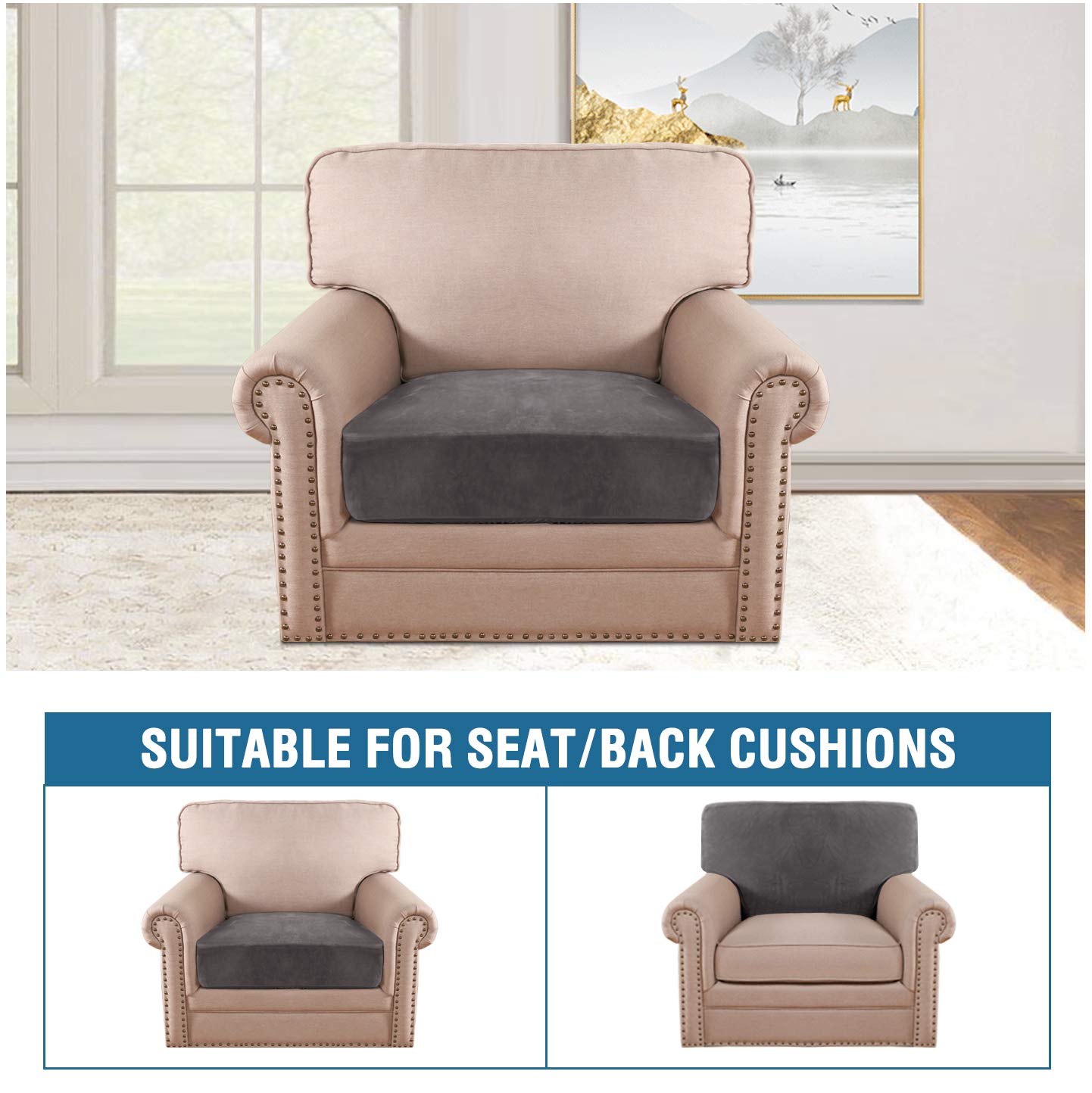 Velvet Stretch Couch Cushion Cover Plush Cushion Slipcover for Chair Loveseat Sofa Cushion Furniture Protector Seat Cushion Sofa Cover (3 Piece Sofa Cushion Covers)