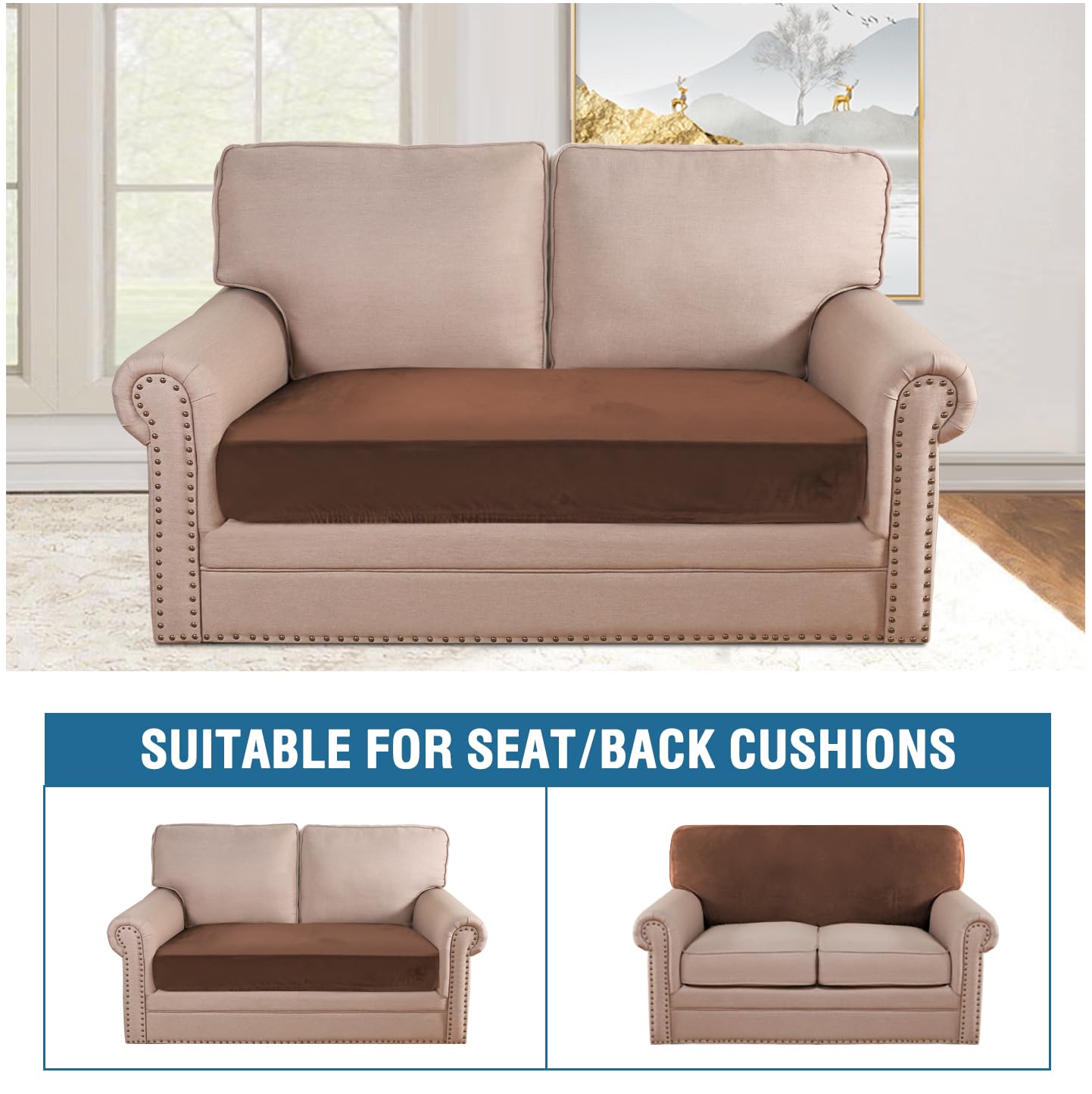 Velvet Stretch Couch Cushion Cover Plush Cushion Slipcover for Chair Loveseat Sofa Cushion Furniture Protector Seat Cushion Sofa Cover (3 Piece Sofa Cushion Covers)