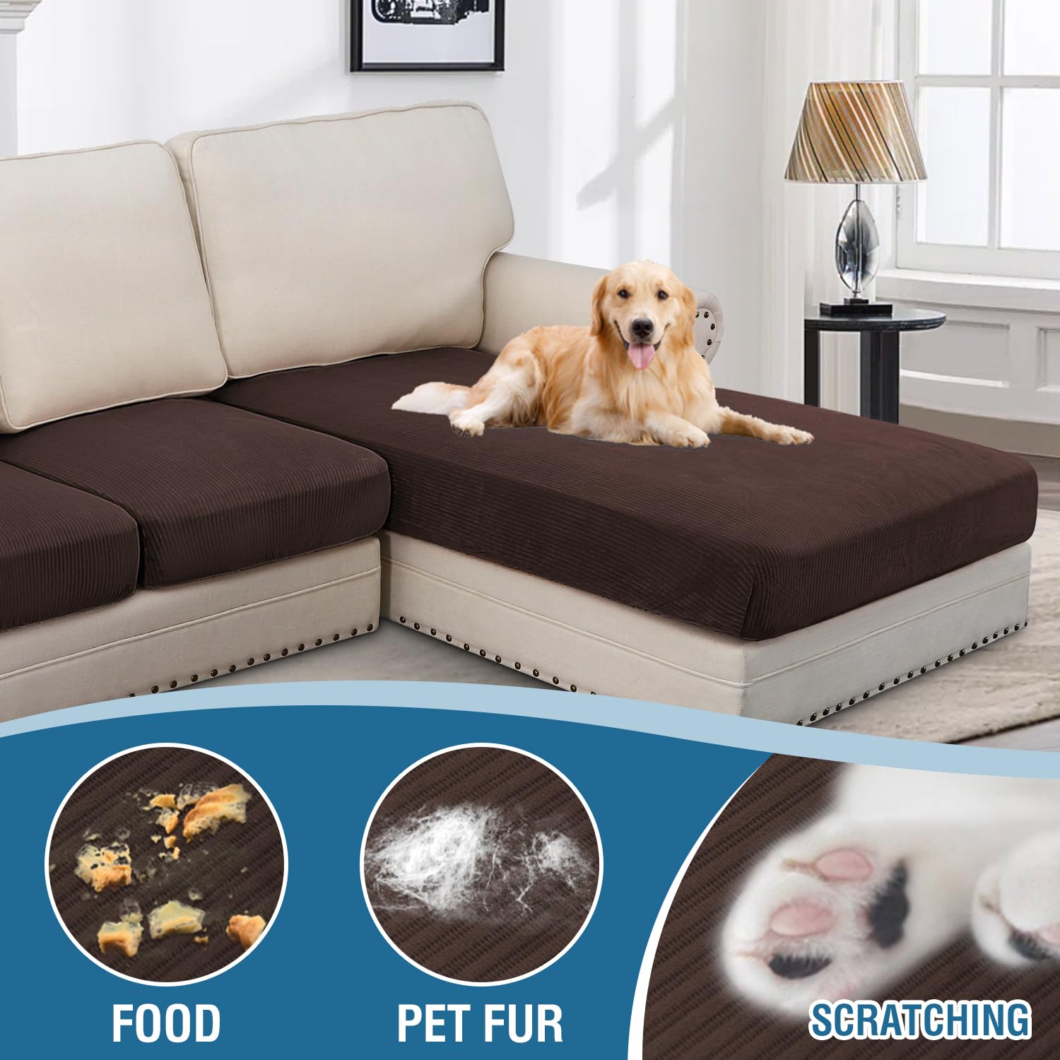Velvet Stretch Couch Cushion Cover Plush Cushion Slipcover for Chair Loveseat Sofa Cushion Furniture Protector Seat Cushion Sofa Cover (3 Piece Sofa Cushion Covers)