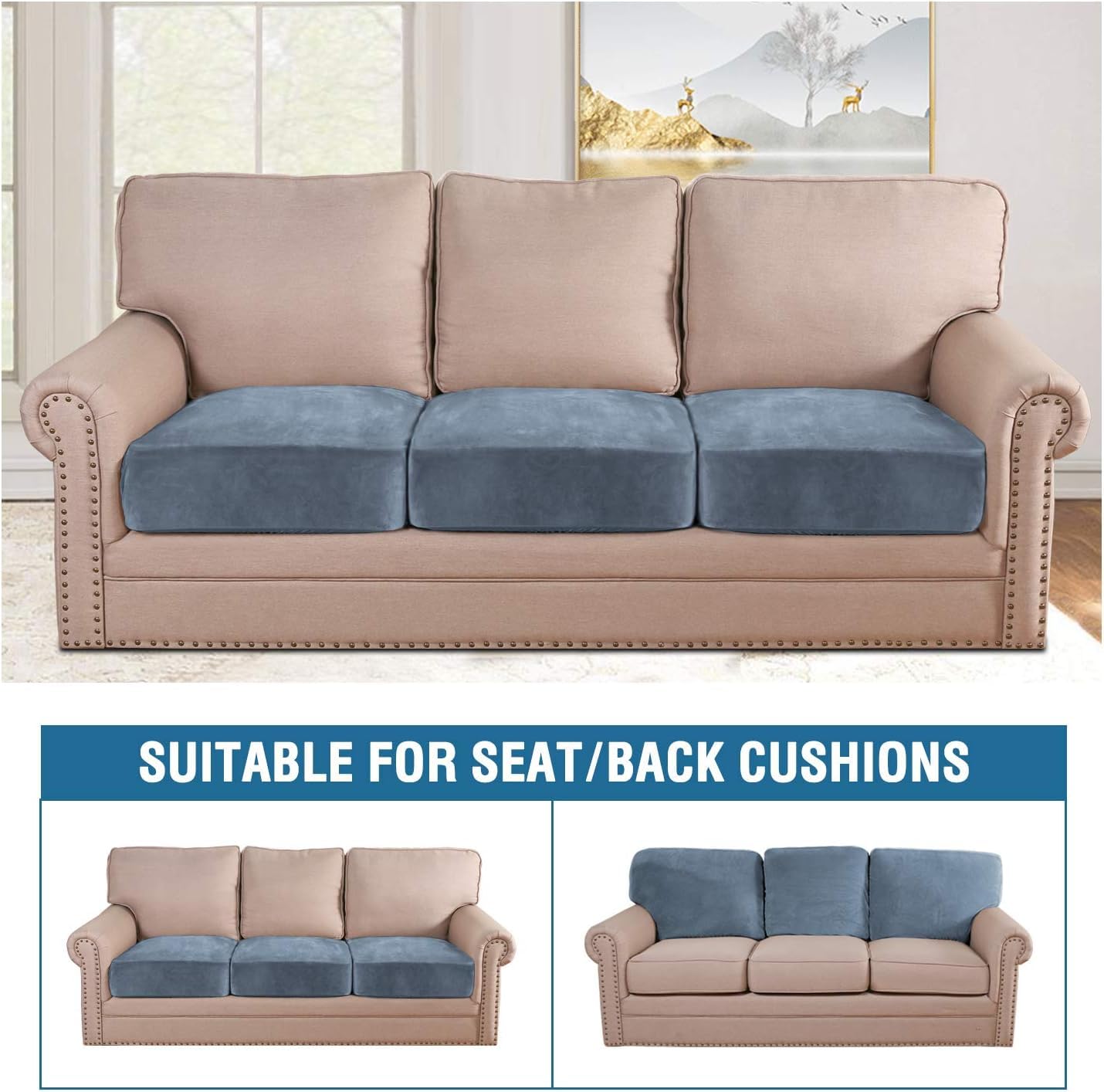 Velvet Stretch Couch Cushion Cover Plush Cushion Slipcover for Chair Loveseat Sofa Cushion Furniture Protector Seat Cushion Sofa Cover (3 Piece Sofa Cushion Covers)