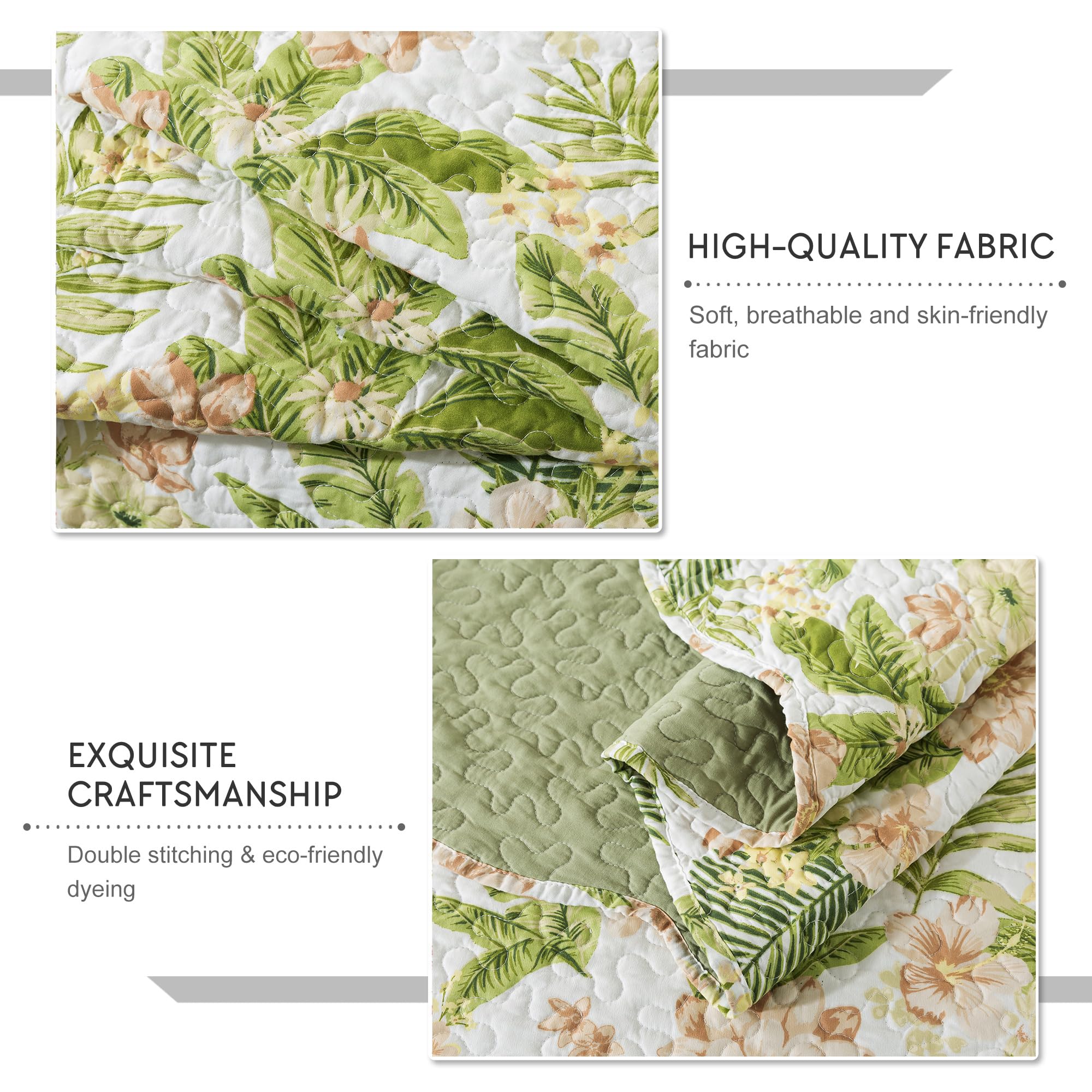 3-Piece Quilt Set Quilted Bedspread Lightweight Coverlet Set Garden Style Floral Printed Oversized Quilted Bedding Set with Shams for All Season