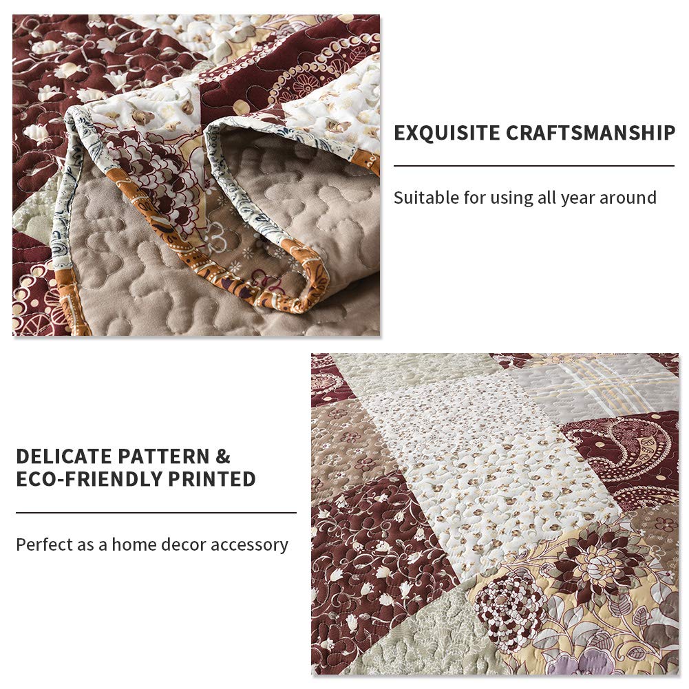 3-Piece Quilt Set Quilted Bedspread Lightweight Coverlet Set Garden Style Floral Printed Oversized Quilted Bedding Set with Shams for All Season