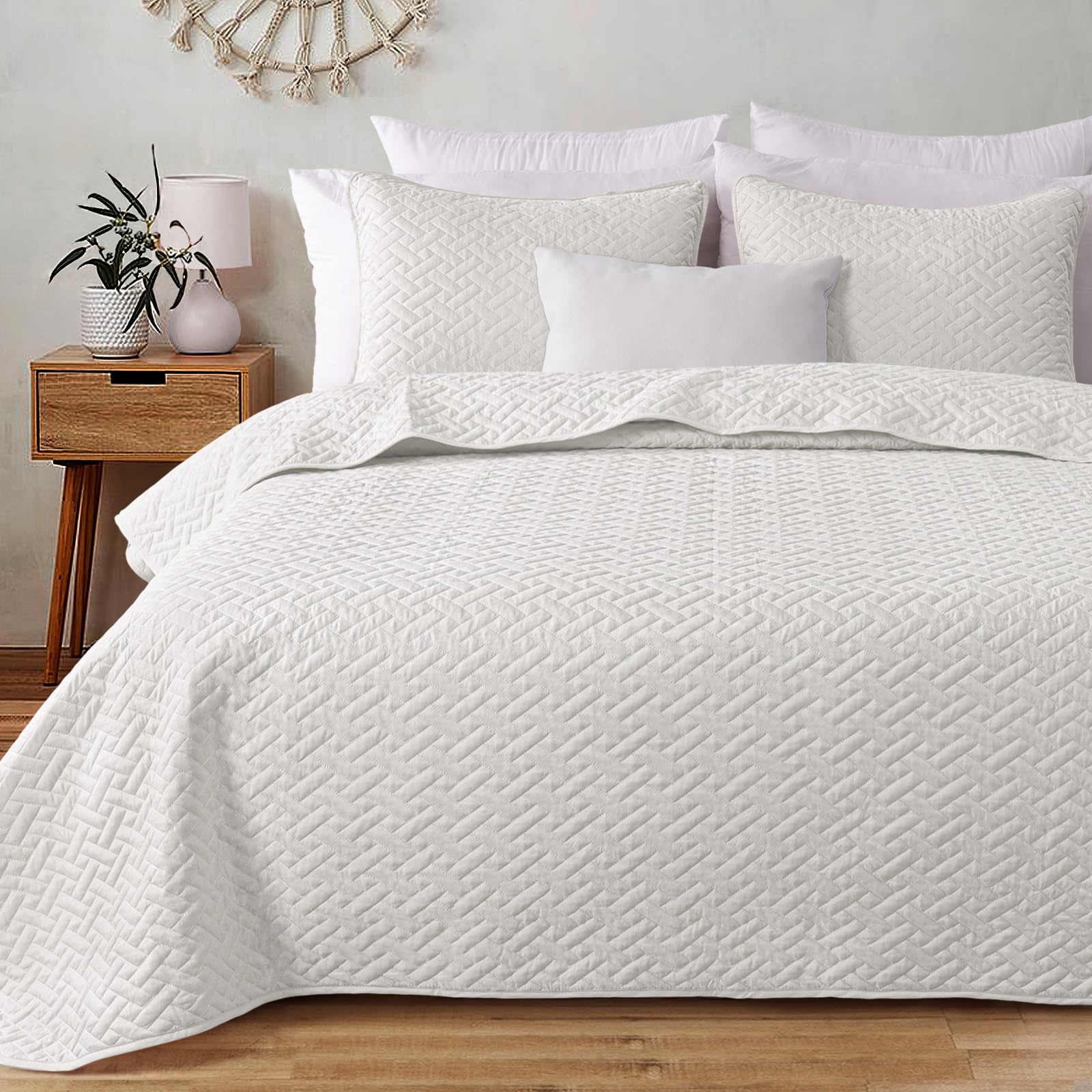 Full Queen Size Quilt Bedding Set with Pillow Shams, Soft Lightweight Quilts Basket Quilted Bedspreads Coverlets Bed Cover for All Seasons