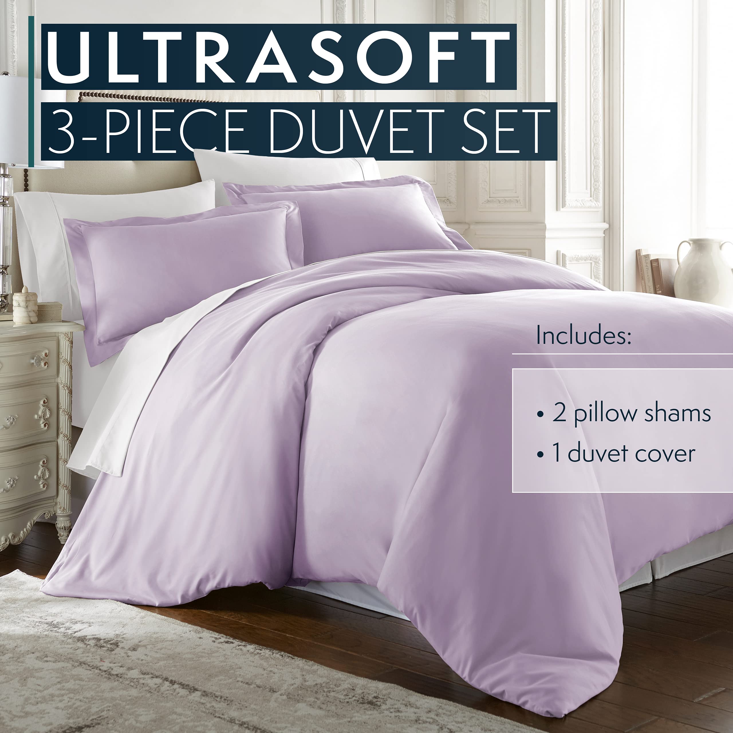 Duvet Cover - Queen Size Duvet Cover - 3 Piece Soft Breathable Microfiber Duvet Cover Set with Zipper Closure & 2 Pillow Shams