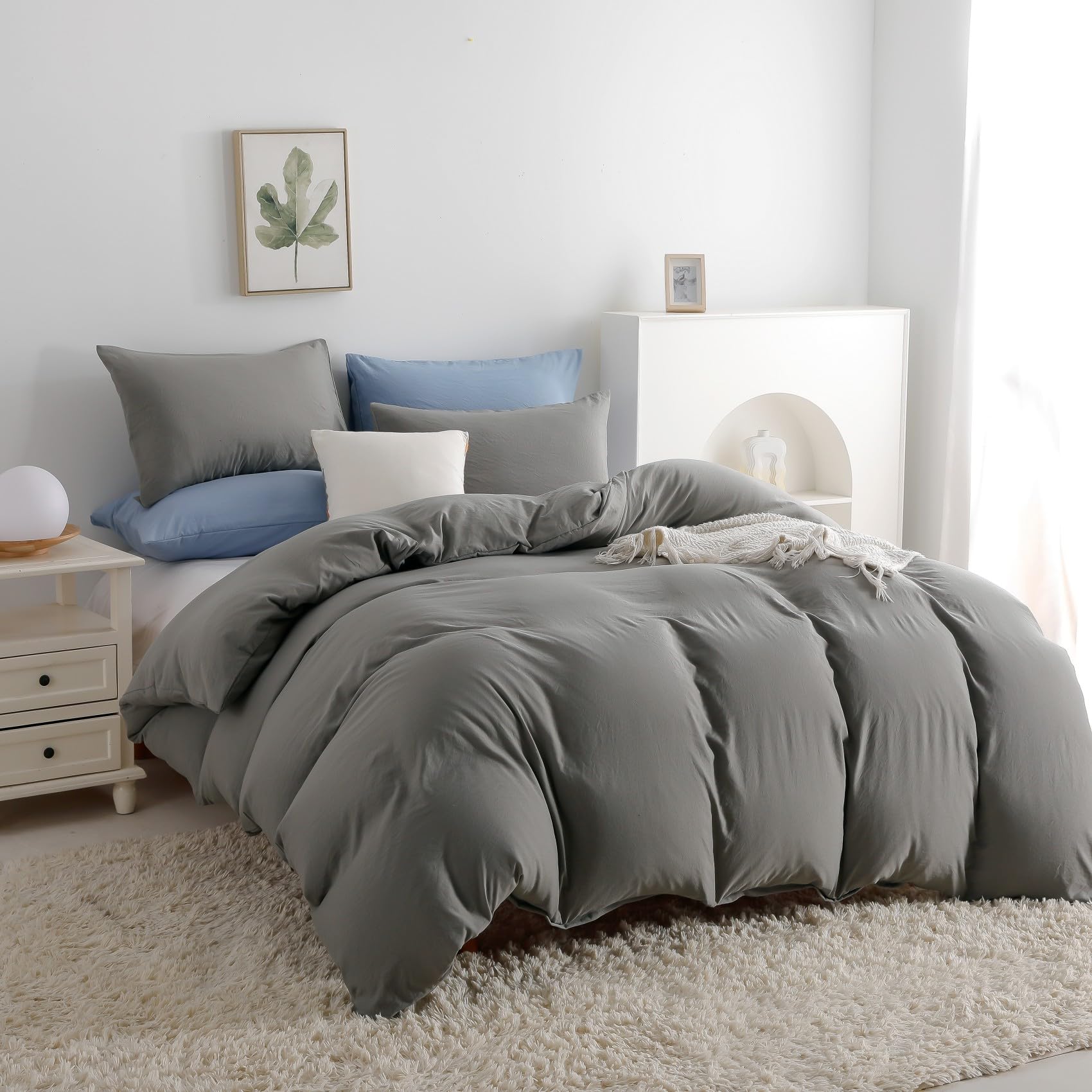 Duvet Cover Queen Size, Microfiber Duvet Cover with Zipper, Duvet Cover Set with 2 Pillow Shams, Soft Comforter Cover Queen Size, 90 x 90