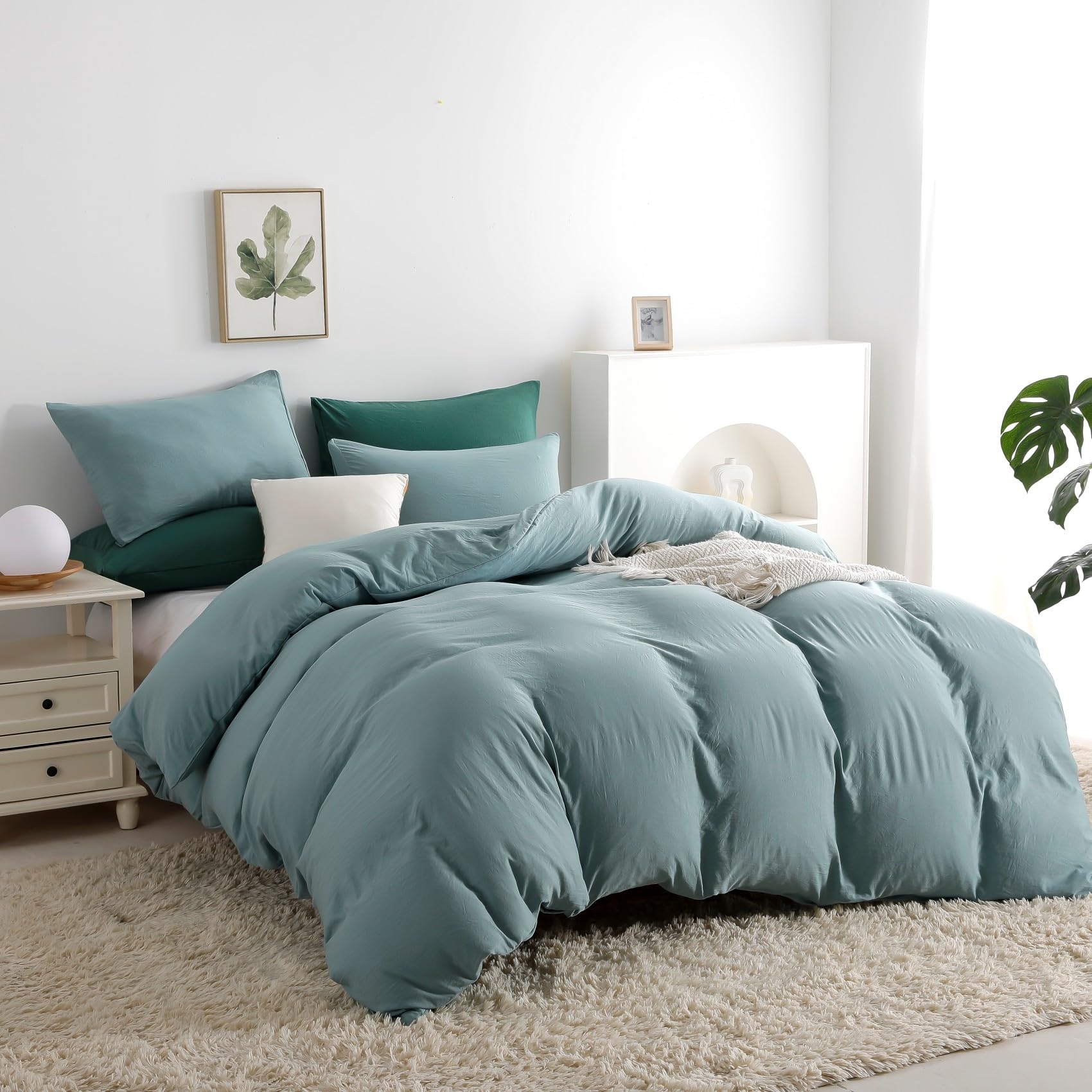 Duvet Cover Queen Size, Microfiber Duvet Cover with Zipper, Duvet Cover Set with 2 Pillow Shams, Soft Comforter Cover Queen Size, 90 x 90