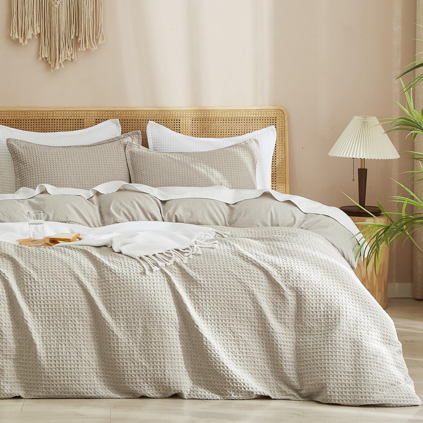 Waffle Weave Duvet Cover Set Queen Size, 3 Piece Ultra Soft Breathable Durable Comforter Cover for All Season, Waffle Textured Duvet Cover with 2 Pillow Shams Bedding Collection, 90"x90"