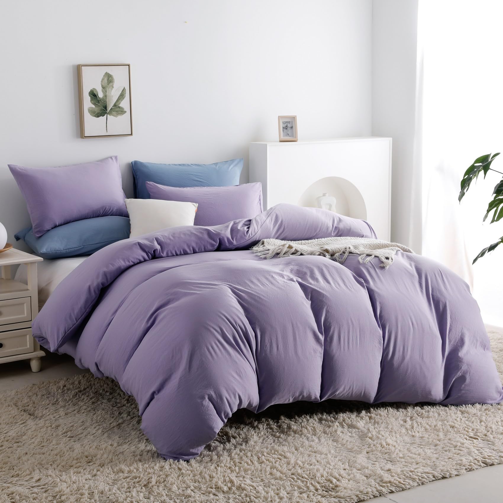 Duvet Cover Queen Size, Microfiber Duvet Cover with Zipper, Duvet Cover Set with 2 Pillow Shams, Soft Comforter Cover Queen Size, 90 x 90