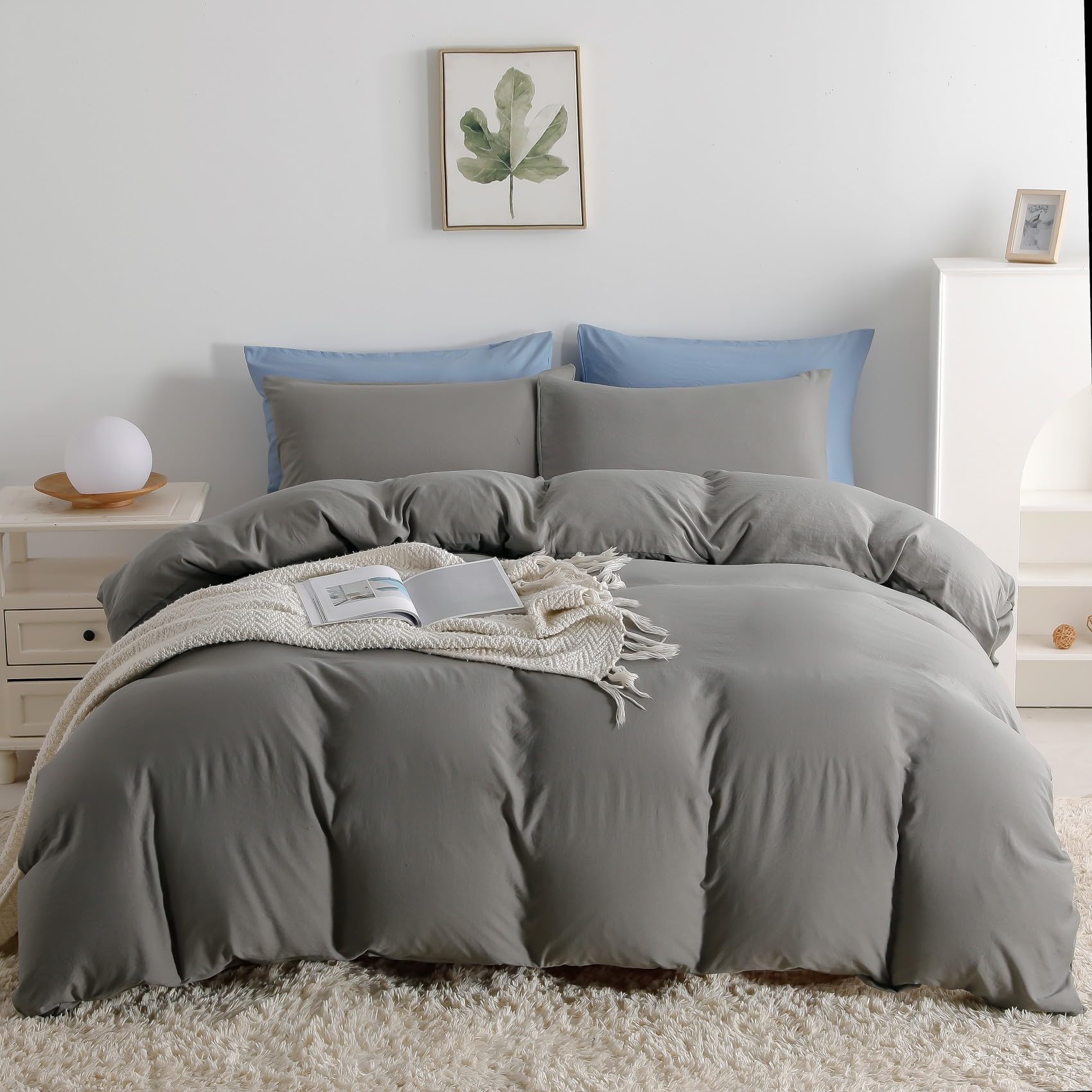 Duvet Cover Queen Size, Microfiber Duvet Cover with Zipper, Duvet Cover Set with 2 Pillow Shams, Soft Comforter Cover Queen Size, 90 x 90