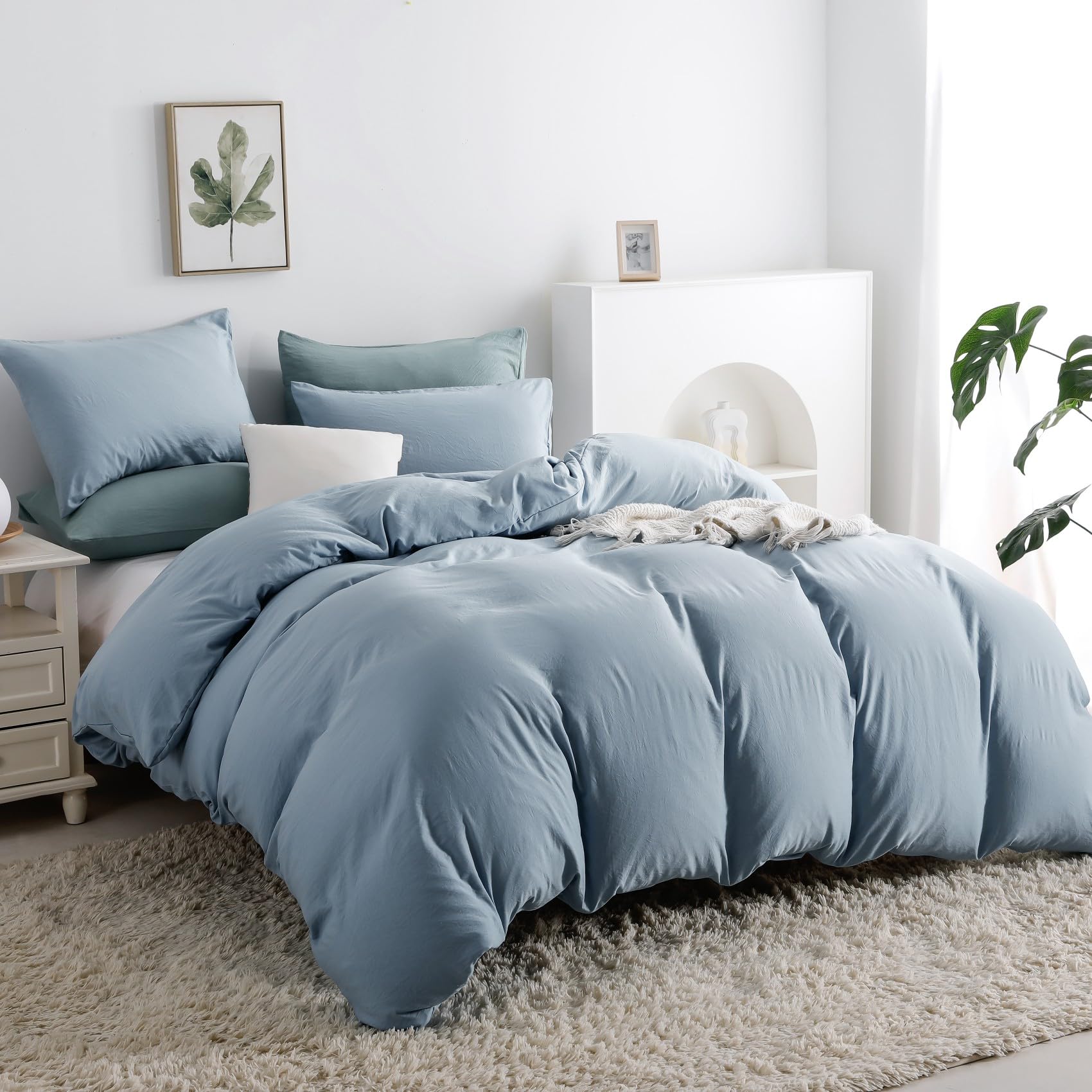 Duvet Cover Queen Size, Microfiber Duvet Cover with Zipper, Duvet Cover Set with 2 Pillow Shams, Soft Comforter Cover Queen Size, 90 x 90