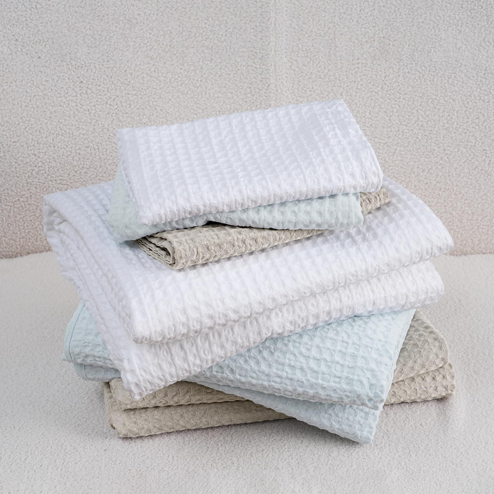 Waffle Weave Duvet Cover Set Queen Size, 3 Piece Ultra Soft Breathable Durable Comforter Cover for All Season, Waffle Textured Duvet Cover with 2 Pillow Shams Bedding Collection, 90"x90"