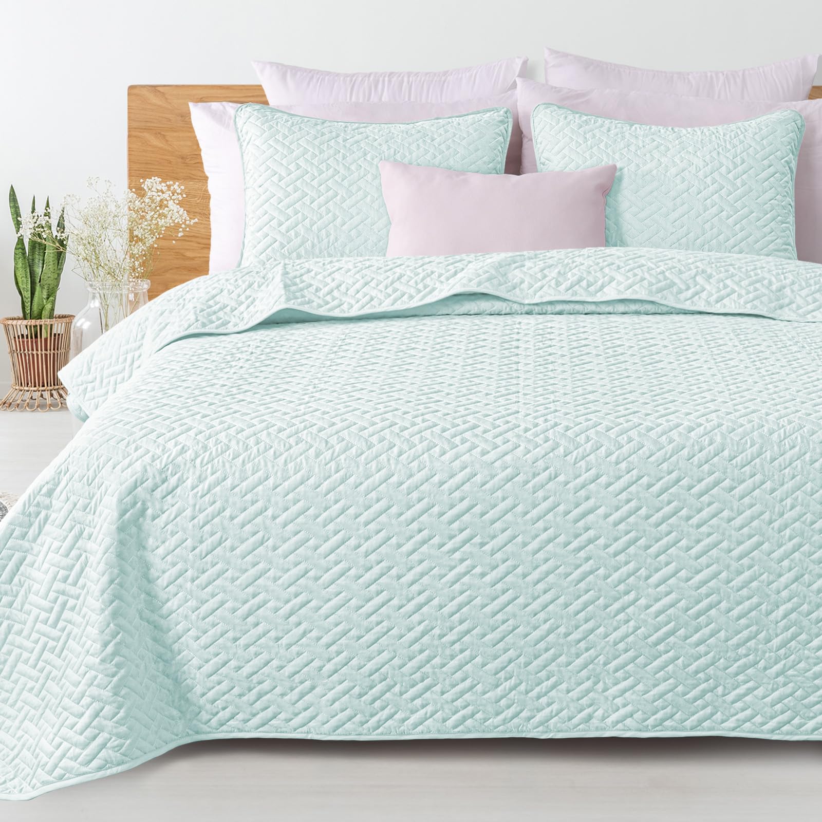 Full Queen Size Quilt Bedding Set with Pillow Shams, Soft Lightweight Quilts Basket Quilted Bedspreads Coverlets Bed Cover for All Seasons
