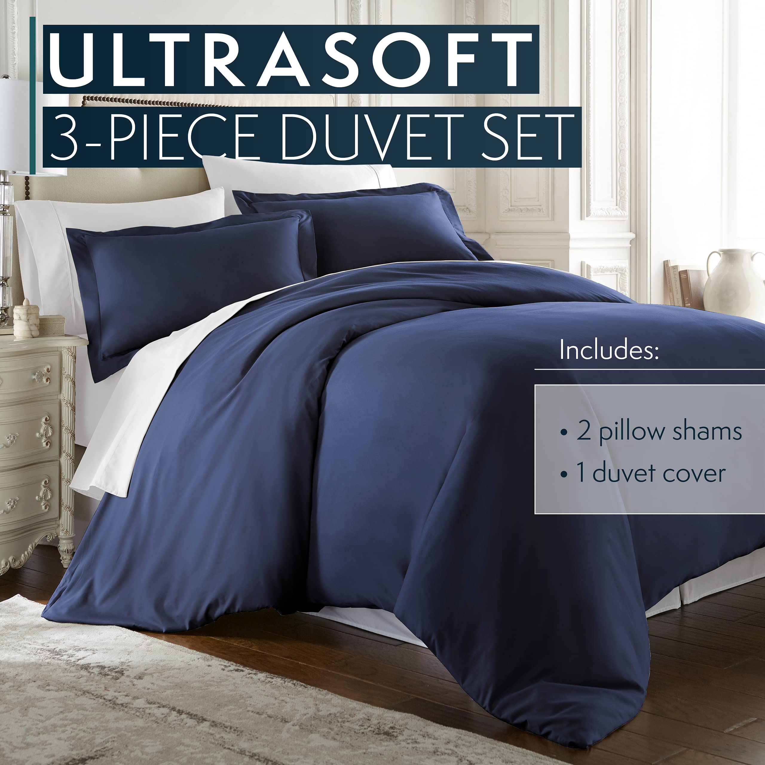 Duvet Cover - Queen Size Duvet Cover - 3 Piece Soft Breathable Microfiber Duvet Cover Set with Zipper Closure & 2 Pillow Shams