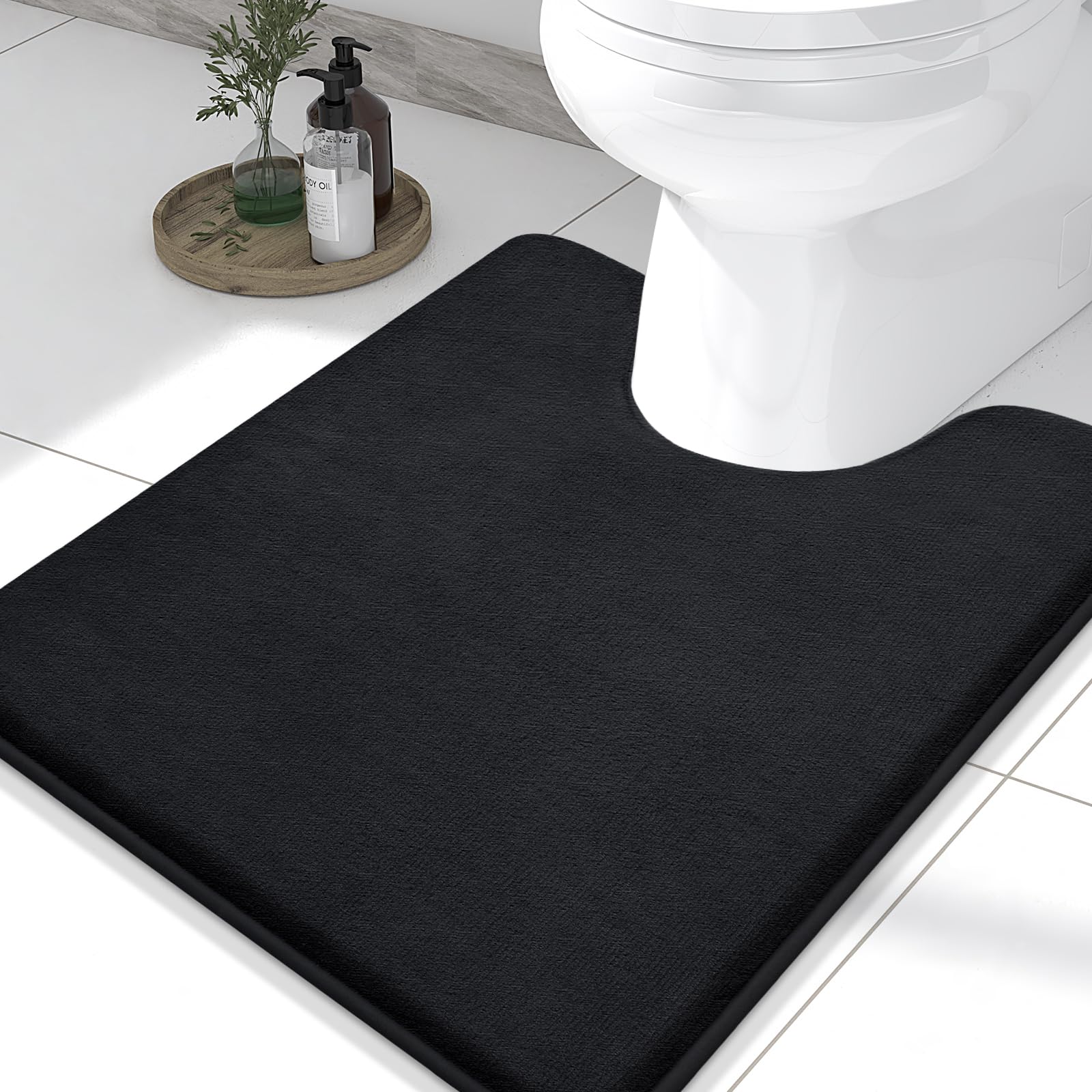 Memory Foam U-Shaped Toilet Bathroom Rugs,Extra Soft Absorbent Non-Slip Contoured Rugs, Machine Washable Contour Bath Mats for Bathroom Toilet