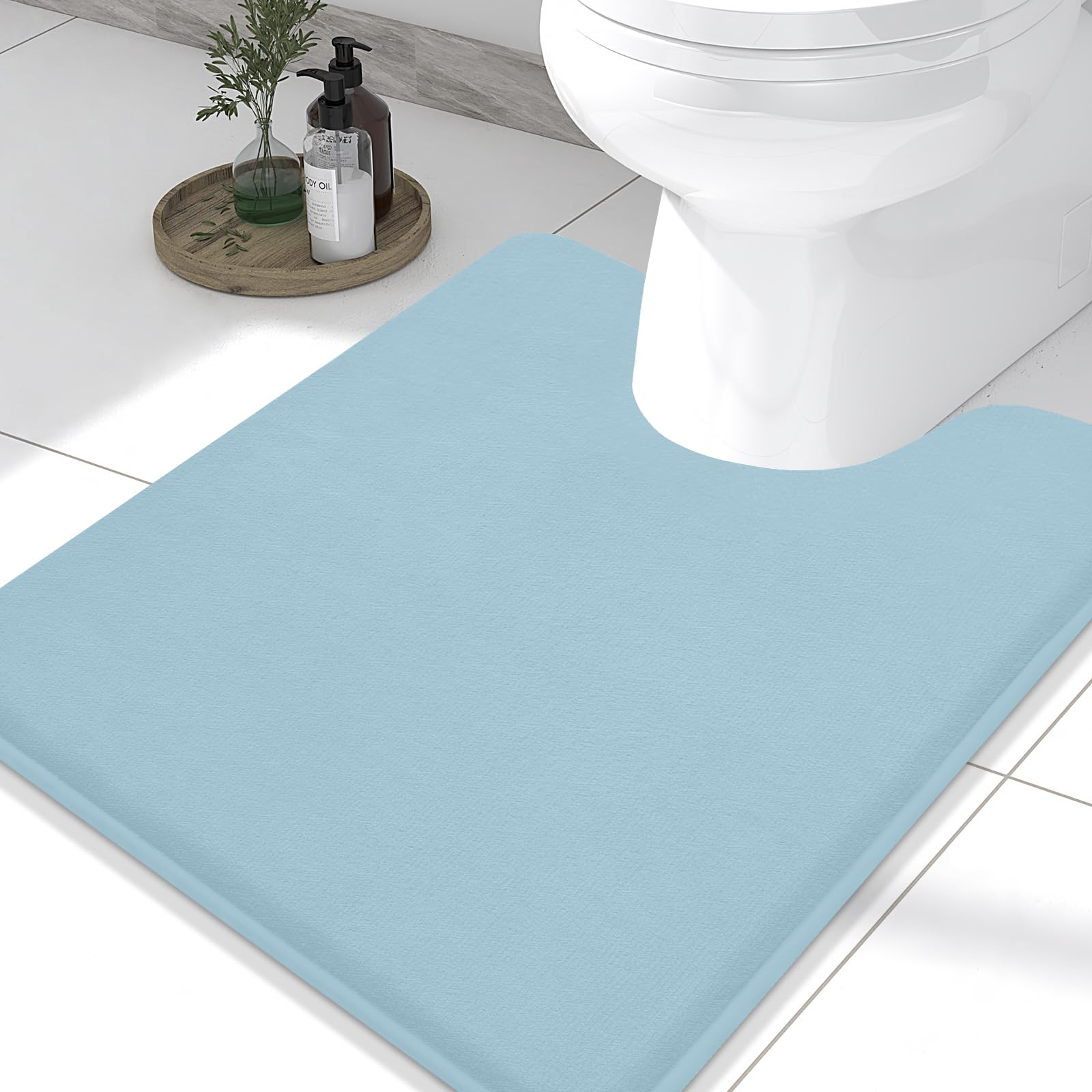 Memory Foam U-Shaped Toilet Bathroom Rugs,Extra Soft Absorbent Non-Slip Contoured Rugs, Machine Washable Contour Bath Mats for Bathroom Toilet