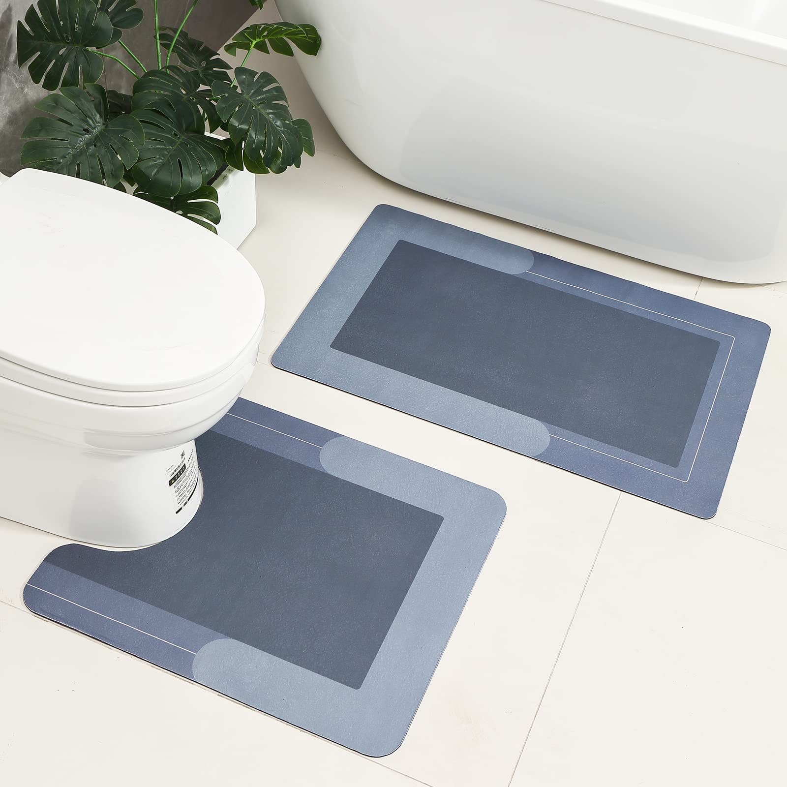 改HelloTree 2Pcs Ultra Soft Napa Skin Bath Mat and U-Shaped Toilet Rug, Water Absorbent and Non Slip Shower Bath Rug for Bathroom, Tub and Shower - 20"x32"+20"x24", Dark Grey