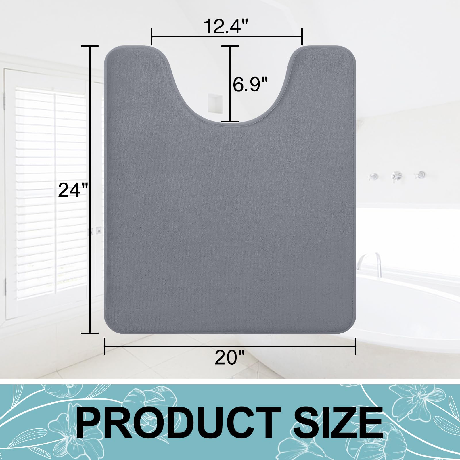 改Smiry Memory Foam U-Shaped Toilet Bathroom Rugs 24" x 20",Extra Soft Absorbent Non-Slip Contoured Rugs, Machine Washable Contour Bath Mats for Bathroom Toilet, Black