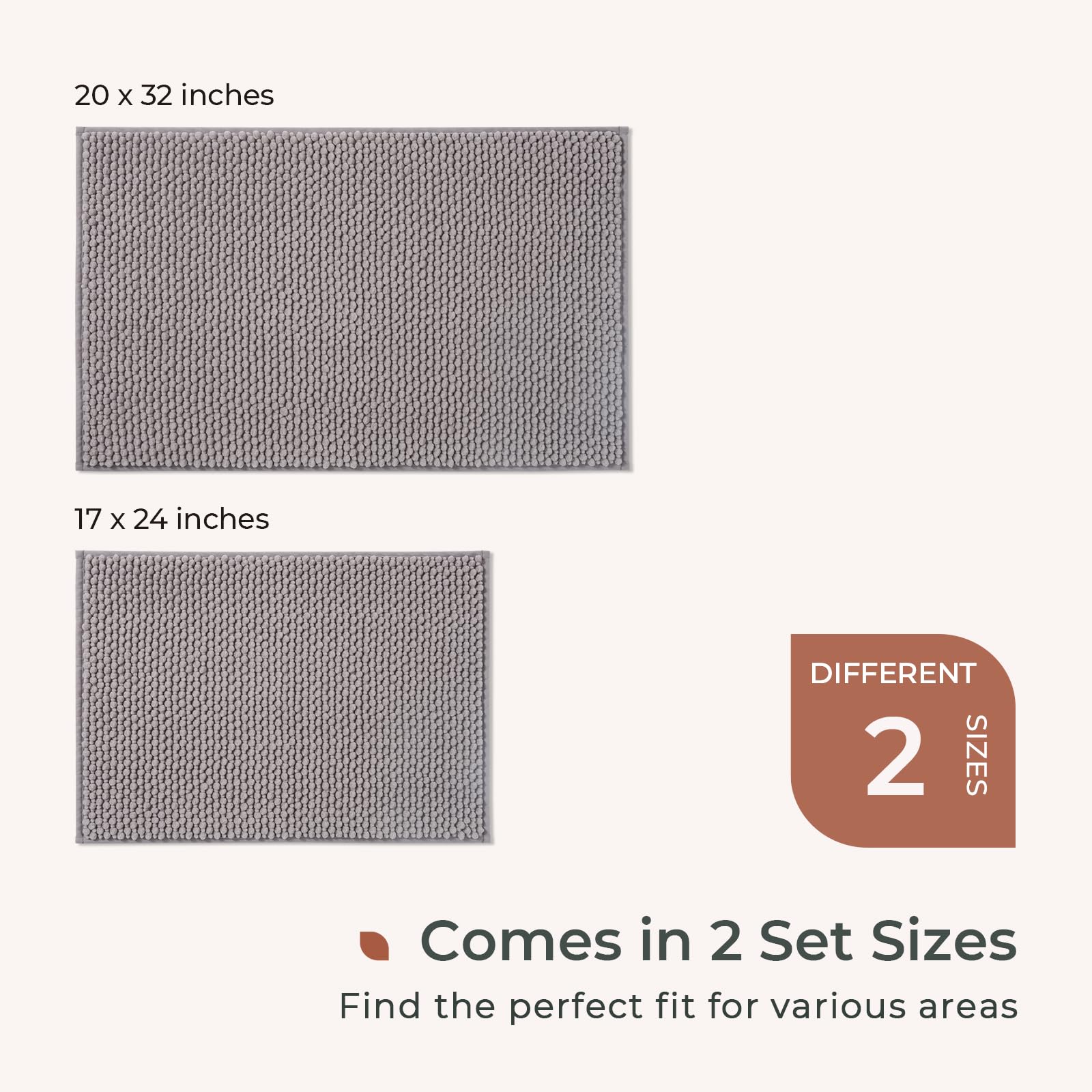Chenille Bathroom Rugs Non-Slip Bath Mats Set for Bathroom, Water Absorbent Bath Rug, Washable Set of 2 Shower Floor Mat Bathroom Runner