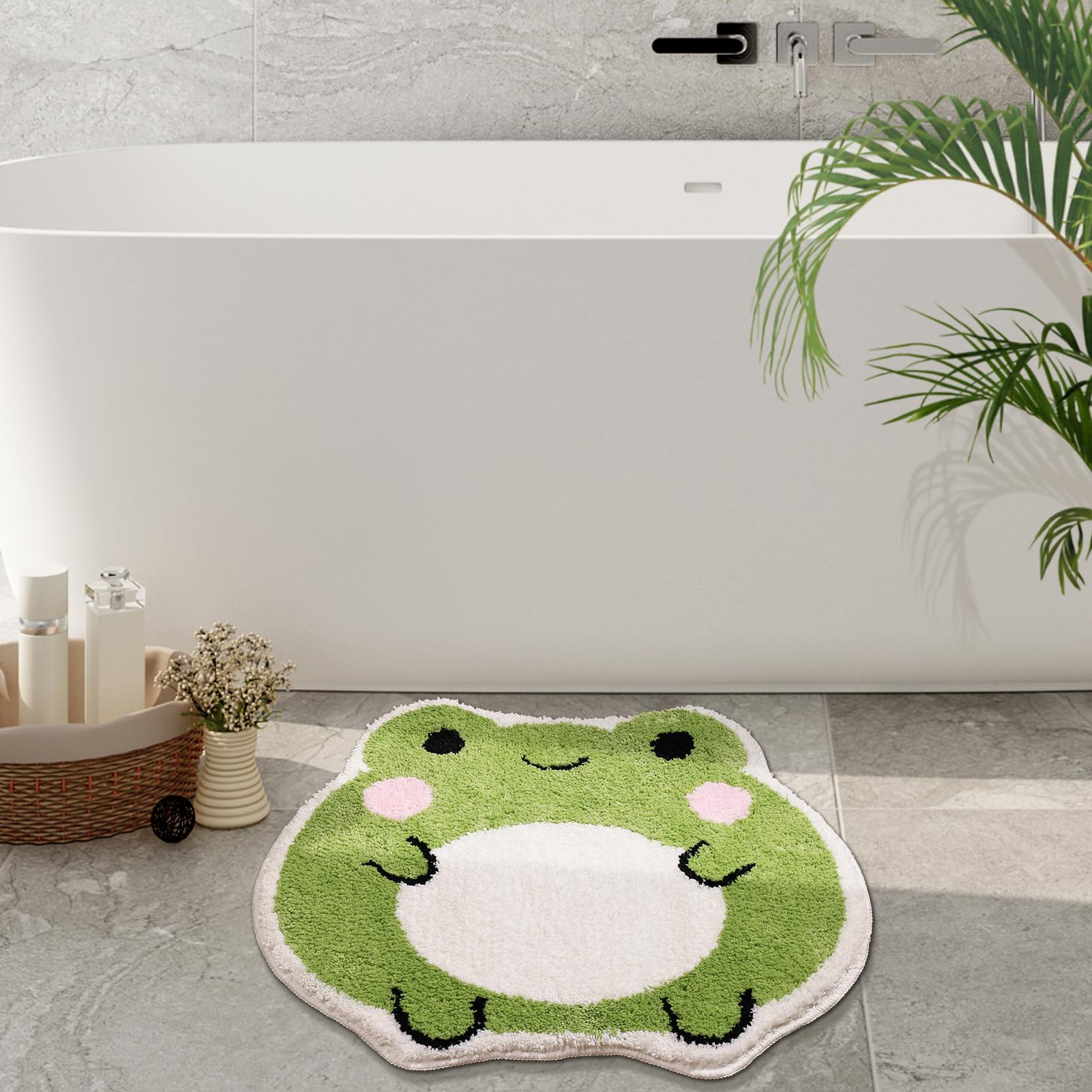 改Panstar Cute Bath Mat Non Slip Frog Bath Rug for Bathroom, Luxury Absorbent Bathroom Mats, Fun Animal Shaped Shaggy Shower Rugs Washable Bathroom Decor