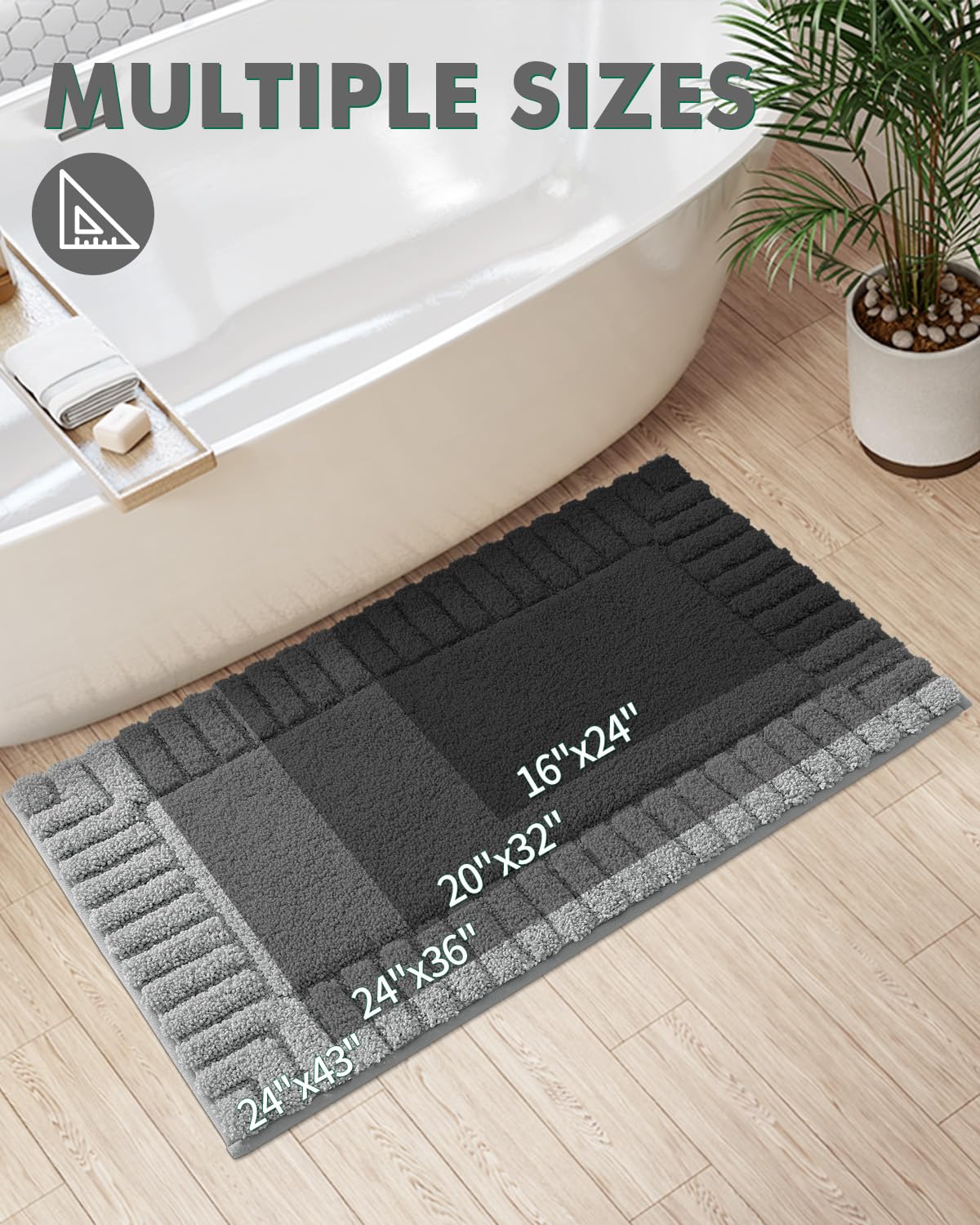 Premium Bath Rug, Extra Soft and Absorbent Bathroom Mat, Quick Dry, Non Slip, Machine Washable Bath Mat for Shower and Tub,16"x24"