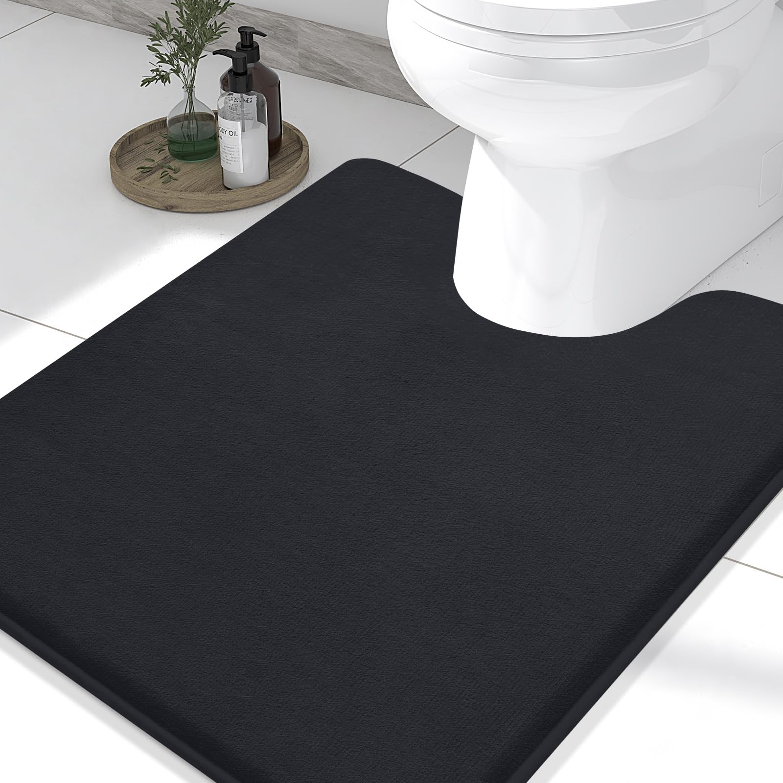 Memory Foam U-Shaped Toilet Bathroom Rugs,Extra Soft Absorbent Non-Slip Contoured Rugs, Machine Washable Contour Bath Mats for Bathroom Toilet
