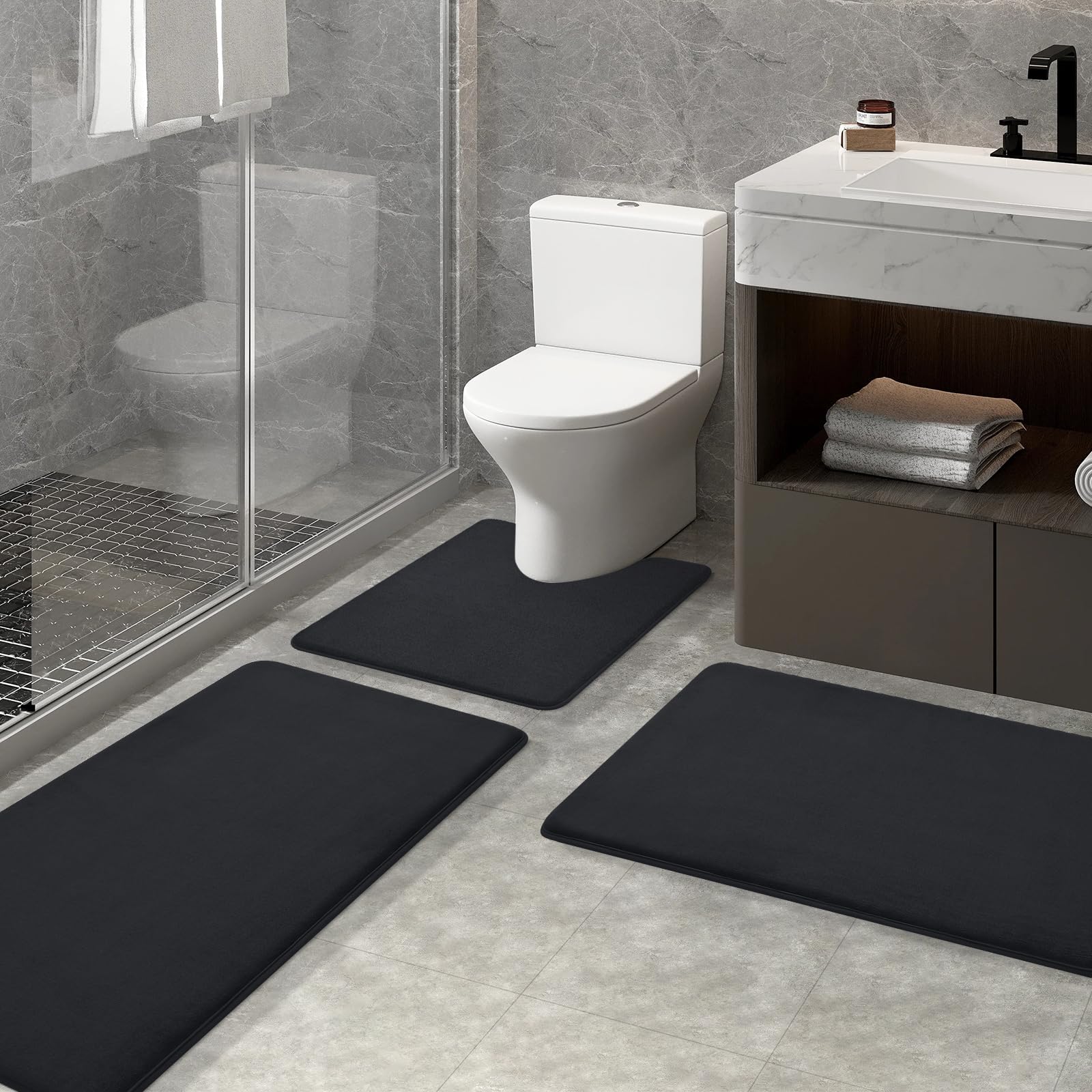Memory Foam U-Shaped Toilet Bathroom Rugs,Extra Soft Absorbent Non-Slip Contoured Rugs, Machine Washable Contour Bath Mats for Bathroom Toilet