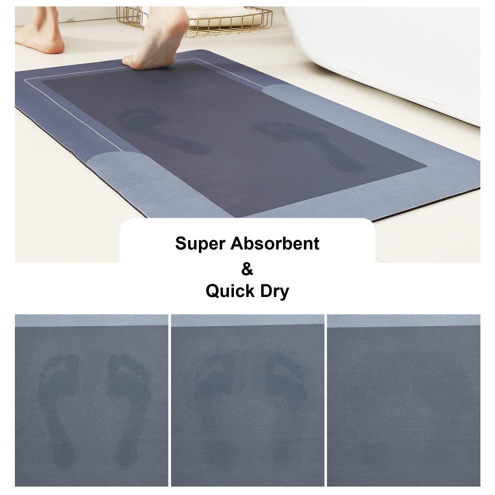 改HelloTree 2Pcs Ultra Soft Napa Skin Bath Mat and U-Shaped Toilet Rug, Water Absorbent and Non Slip Shower Bath Rug for Bathroom, Tub and Shower - 20"x32"+20"x24", Dark Grey