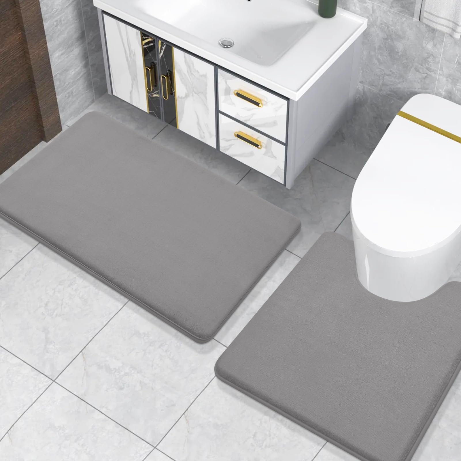 Memory Foam U-Shaped Toilet Bathroom Rugs,Extra Soft Absorbent Non-Slip Contoured Rugs, Machine Washable Contour Bath Mats for Bathroom Toilet