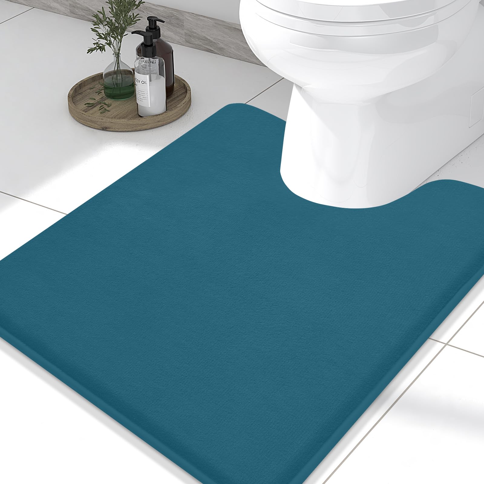 Memory Foam U-Shaped Toilet Bathroom Rugs,Extra Soft Absorbent Non-Slip Contoured Rugs, Machine Washable Contour Bath Mats for Bathroom Toilet