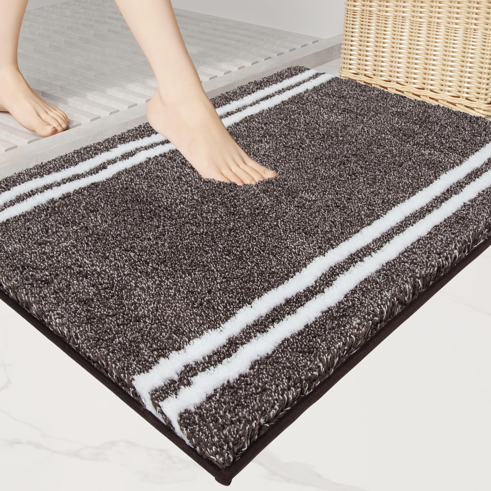 Non-Slip Bathroom Rug  - Super Absorbent & Quick Dry Shaggy Microfiber Bath Mat, Machine Washable Plush Throw Rug for Bathtub, Shower and Sink